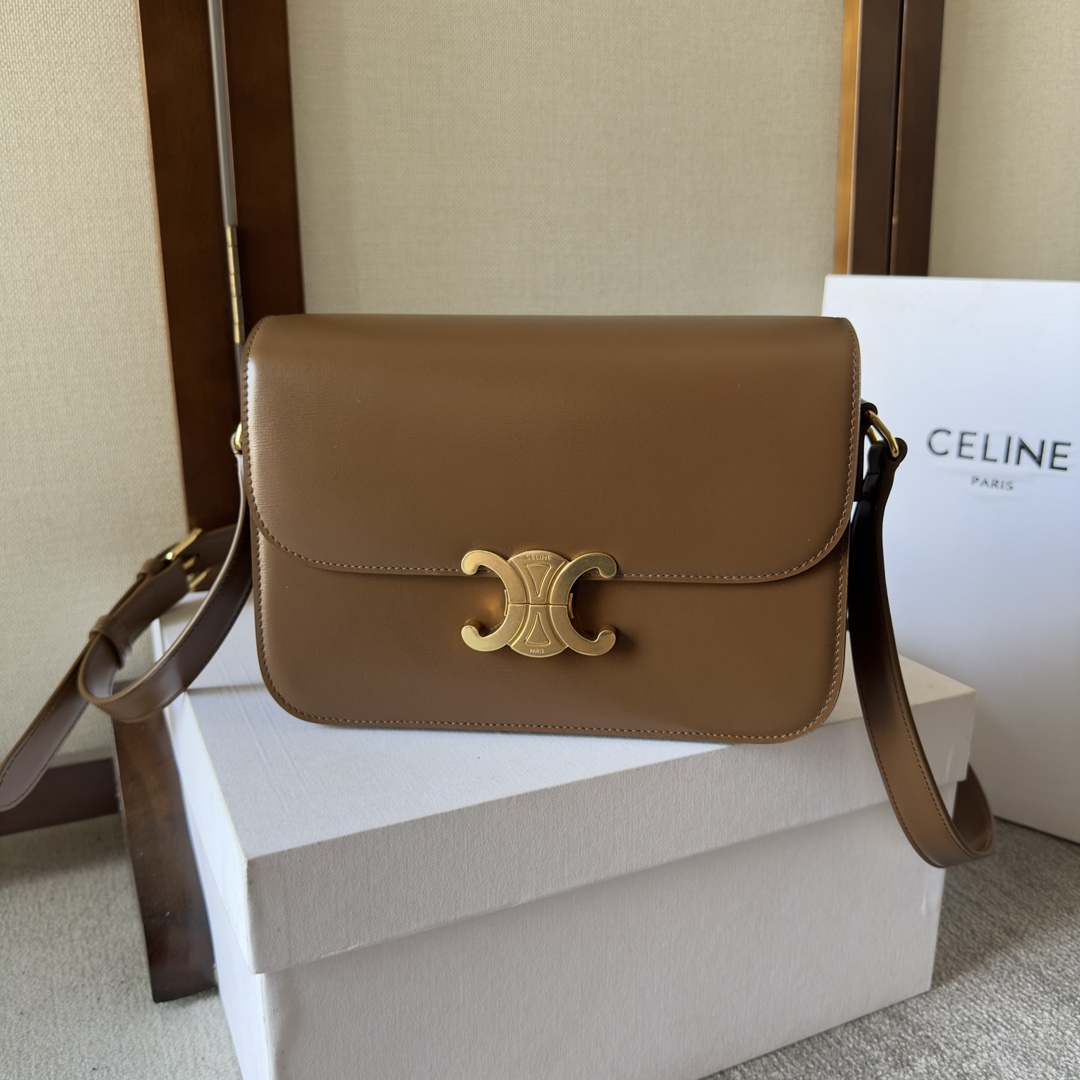 Celine Triomphe Bag: New Classic Crossbody Handbag, Brown Leather 1 i1699015601 1910 0