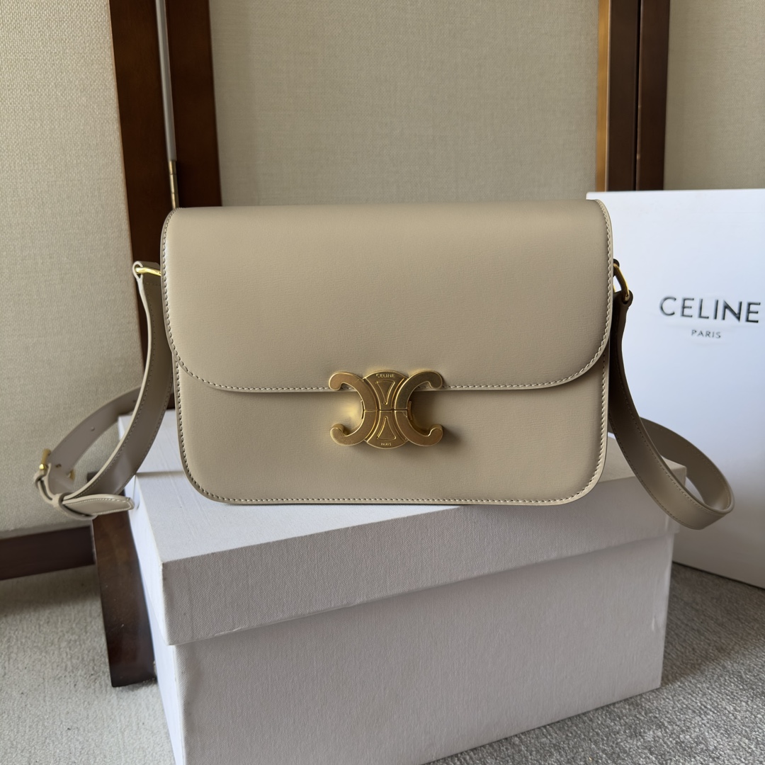 Celine Triomphe Bag: Calfskin Leather, Adjustable Strap, Golden Clasp Detailing 2 i1699015686 1360 0
