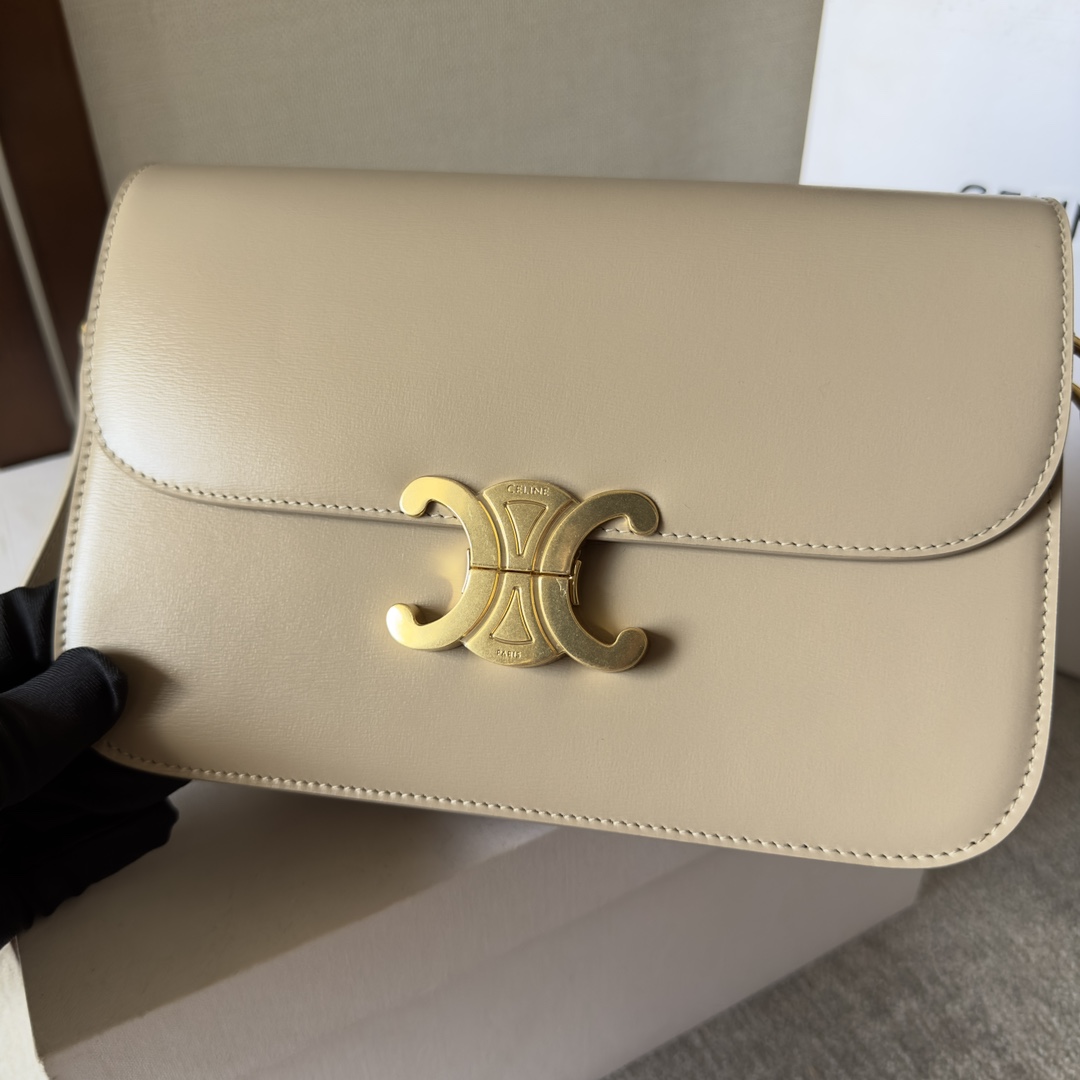 Celine Triomphe Bag: Calfskin Leather, Adjustable Strap, Golden Clasp Detailing 6 i1699015686 5059 4