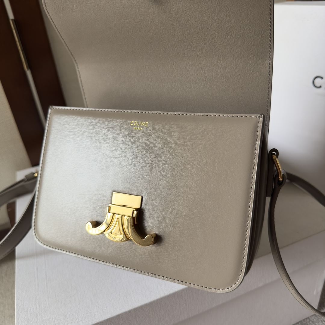 Celine Teen Triomphe Bag: Elegant Leather Crossbody with Iconic Logo Clasp 7 i1699016226 2327 5