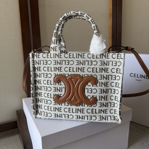 Celine Printed Textile Tote Bag with Leather Trim, 26x19x13 cm 1 Celine Printed Textile Tote Bag with Leather Trim, 26x19x13 cm