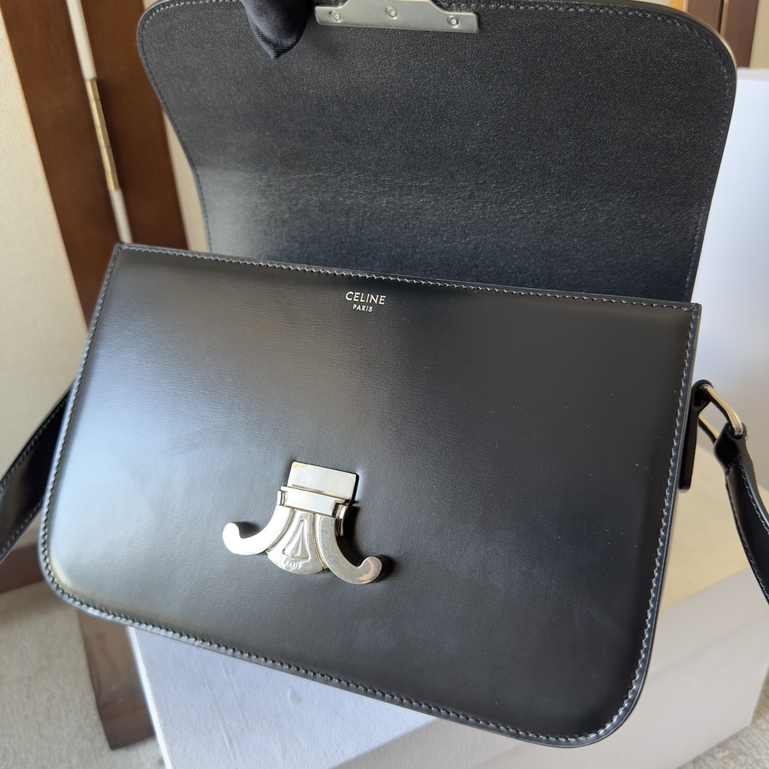Celine Triomphe Bag: Classic Black Leather Crossbody Handbag 7 i1701958386 4334 0