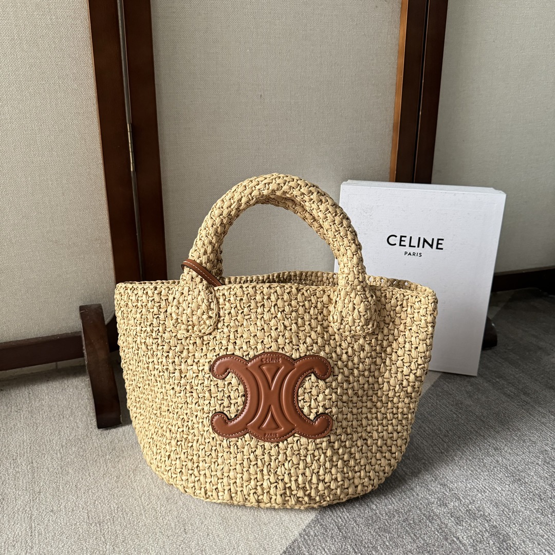 Celine Bucket Bags Weave Cowhide Straw Woven Summer Collection Triomphe