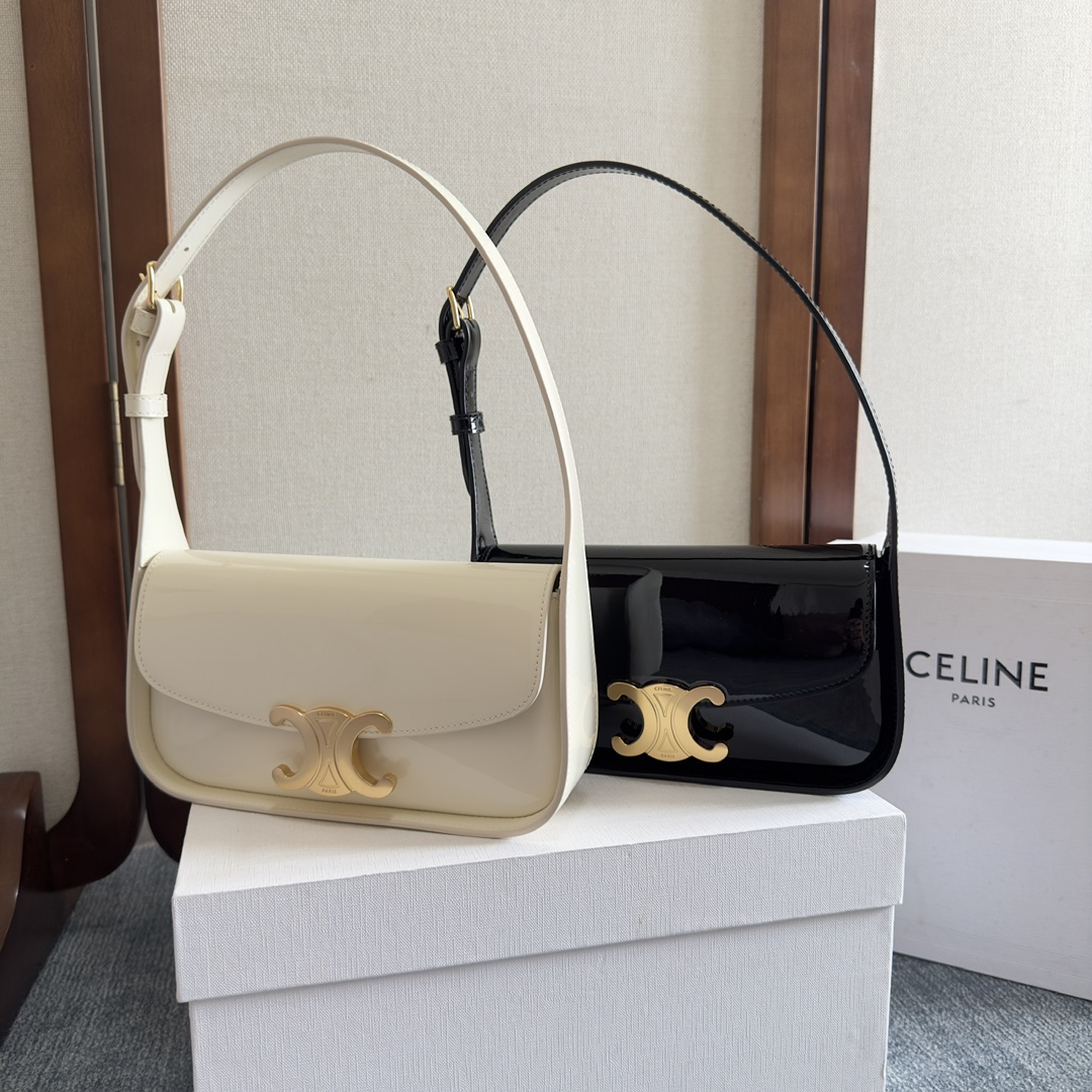 24 nuevos productos de otoño e invierno ｜ Colección de bolsos de axila de charol CELINE TERENCE