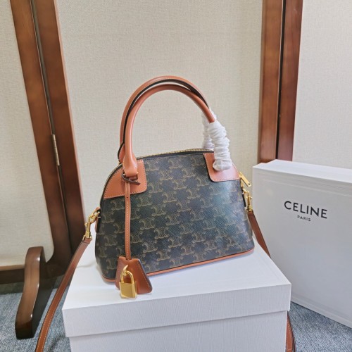 Celine Brown Shell Bag in Signature Print, Leather Trim, and Gold Hardware 1 Celine Brown Shell Bag in Signature Print, Leather Trim, and Gold Hardware