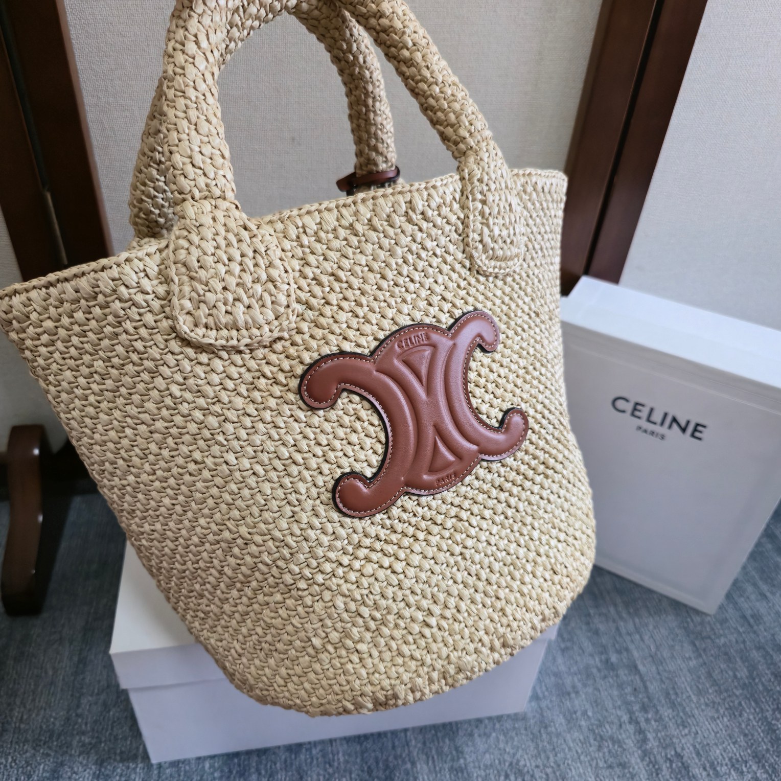 Celine Style Beige Leather Top Handle Bag Lookbook Reference image 2