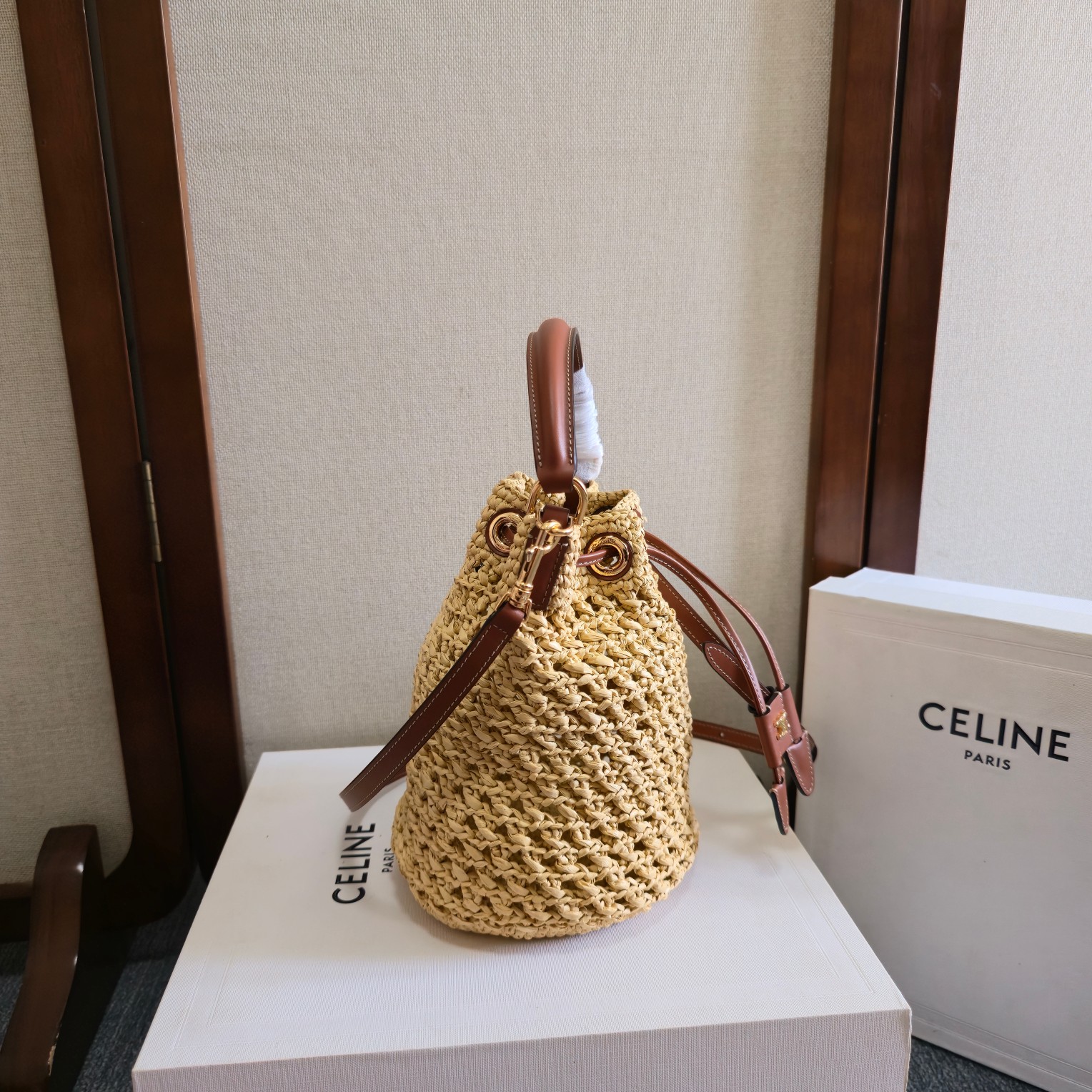 Celine Style Beige Leather Crossbody Bag Lookbook Reference image 2
