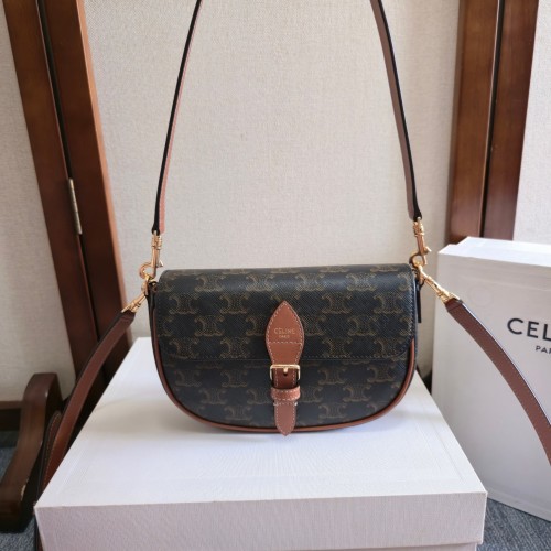 Celine Folco Saddle Bag in Triomphe Canvas and Calfskin with Adjustable Strap 1 Celine Folco Saddle Bag in Triomphe Canvas and Calfskin with Adjustable Strap