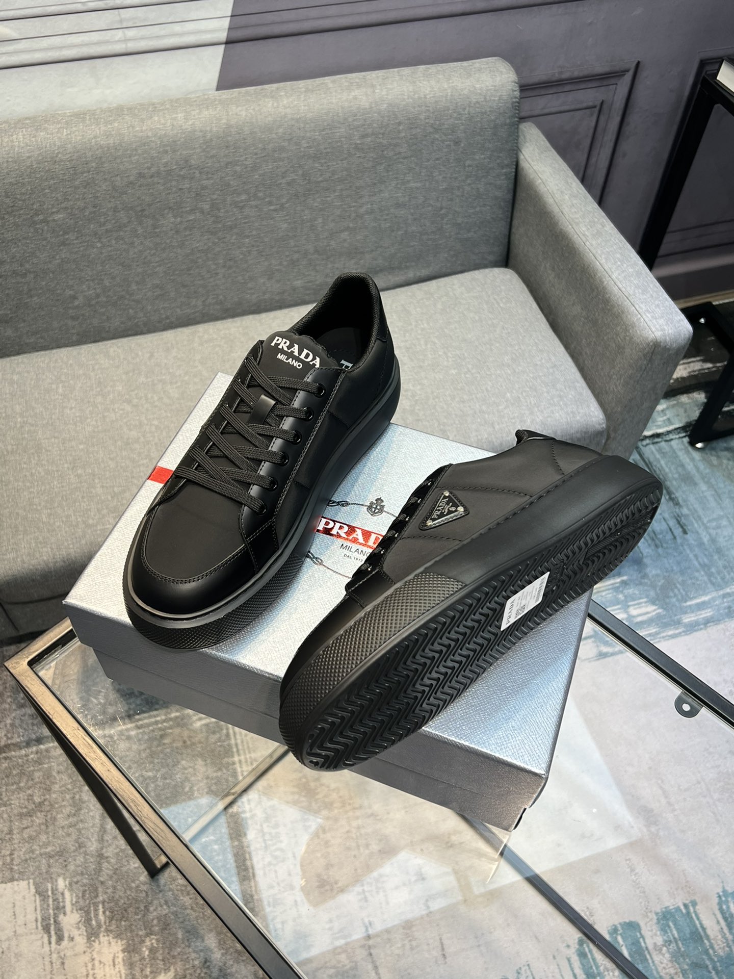【 PRADA】Prada - Calidad de gama alta - Exterior: Piel de becerro de seda, Tejido de lona de marca, C