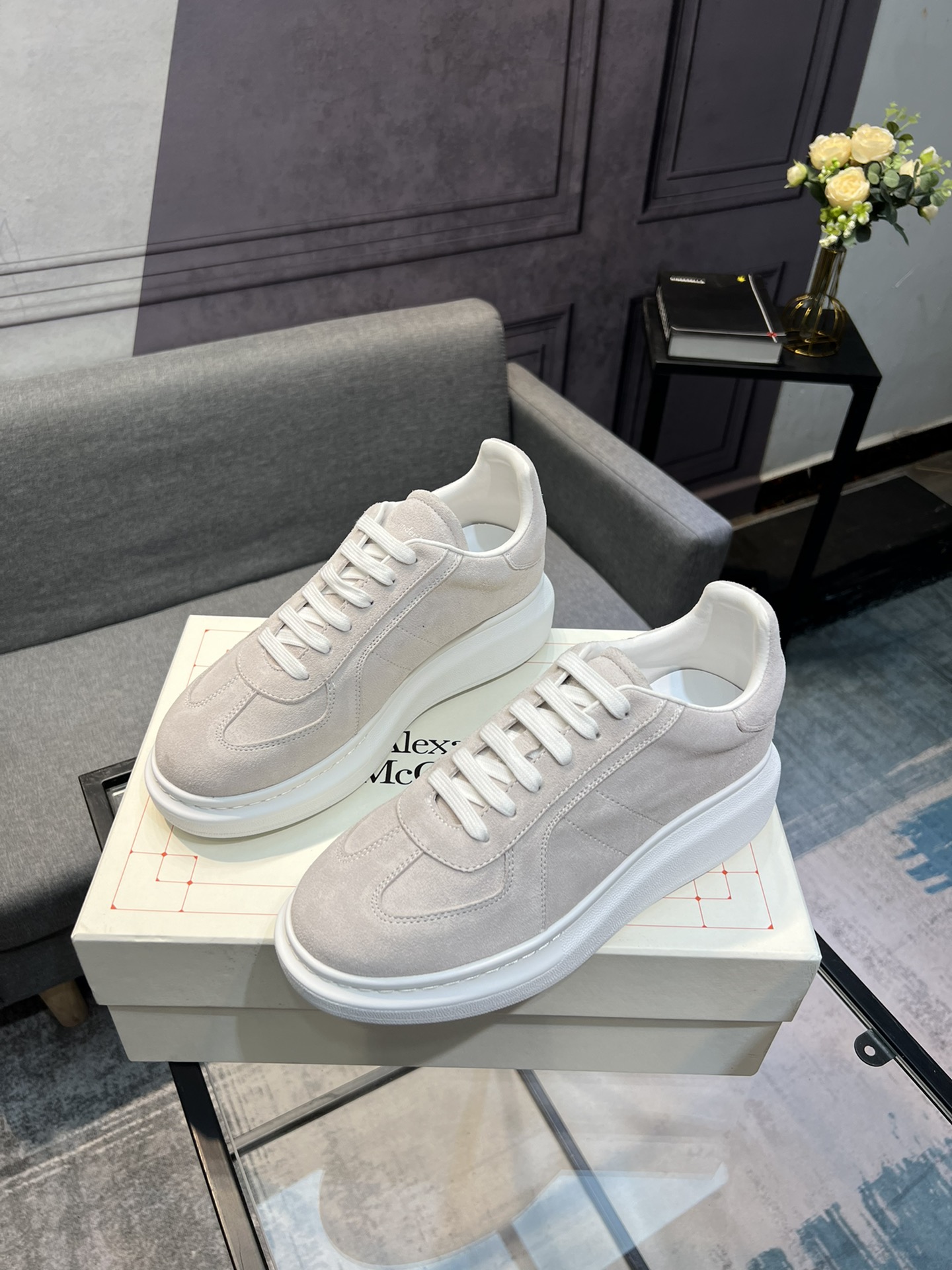 Alexander McQUEEN auténtico estallido demolición 1:1 superior McQueen cuero original blanco importad