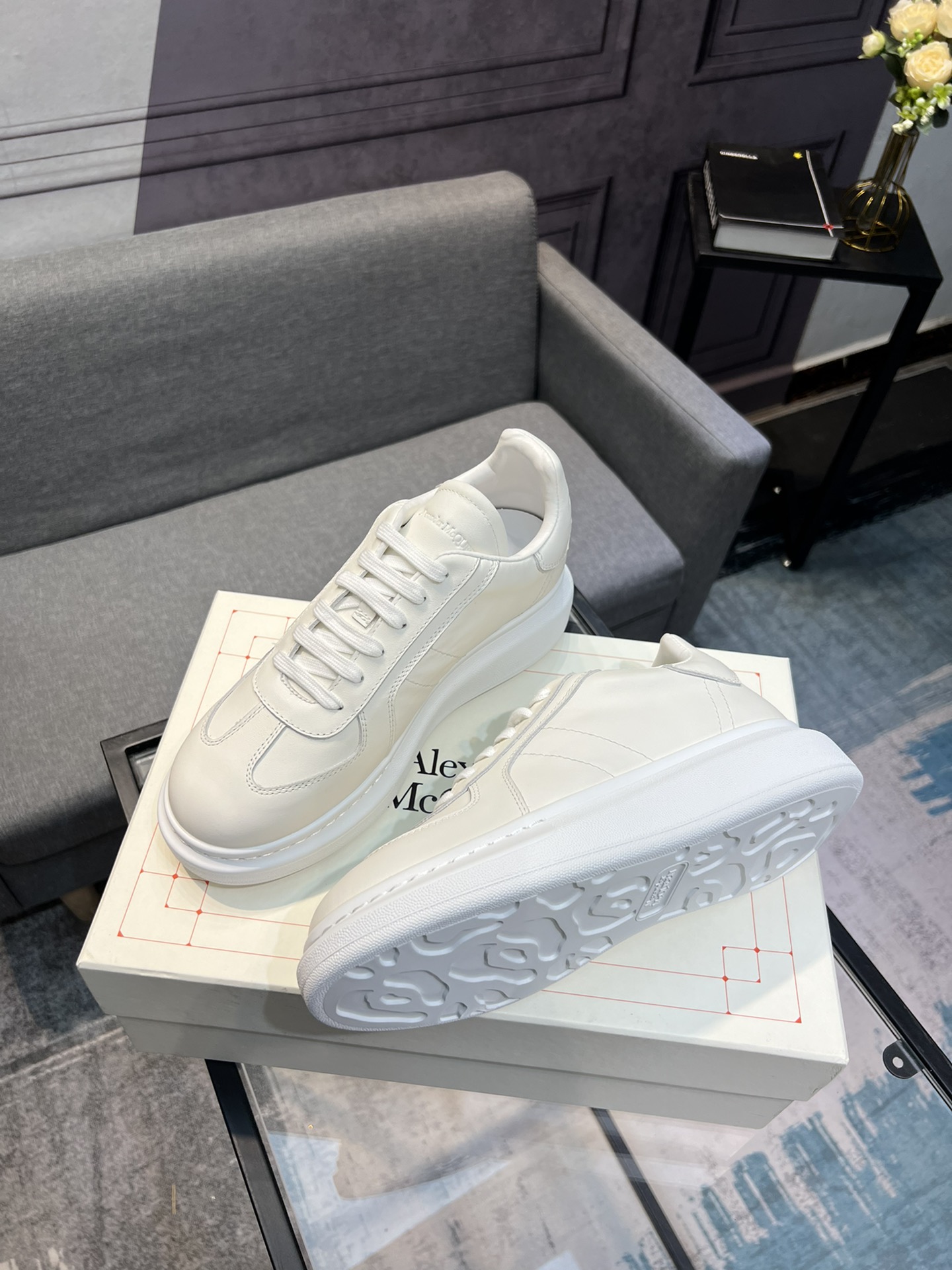 Alexander McQUEEN auténtico estallido demolición 1:1 superior McQueen cuero original blanco importad