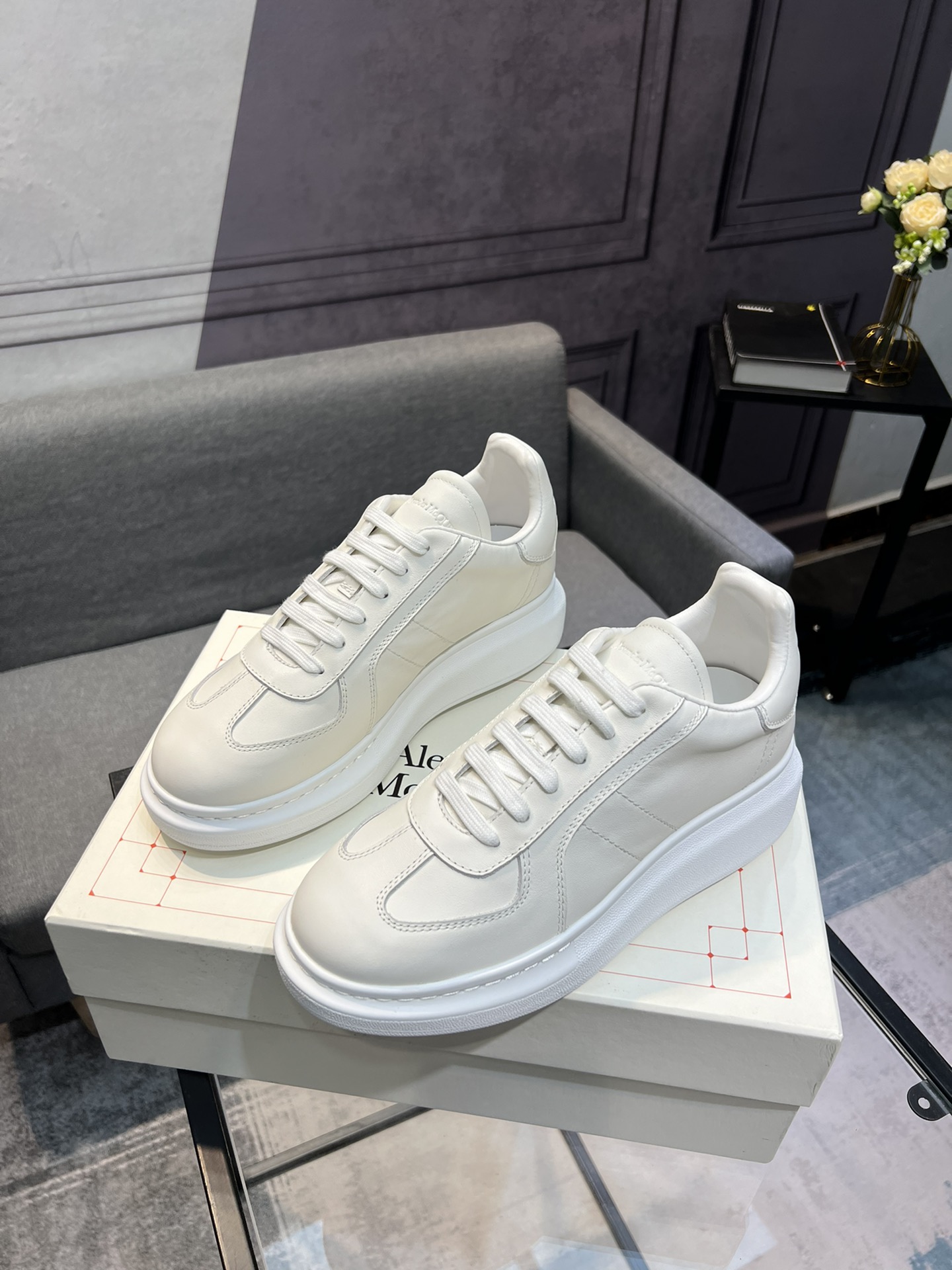 Alexander McQUEEN auténtico estallido demolición 1:1 superior McQueen cuero original blanco importad