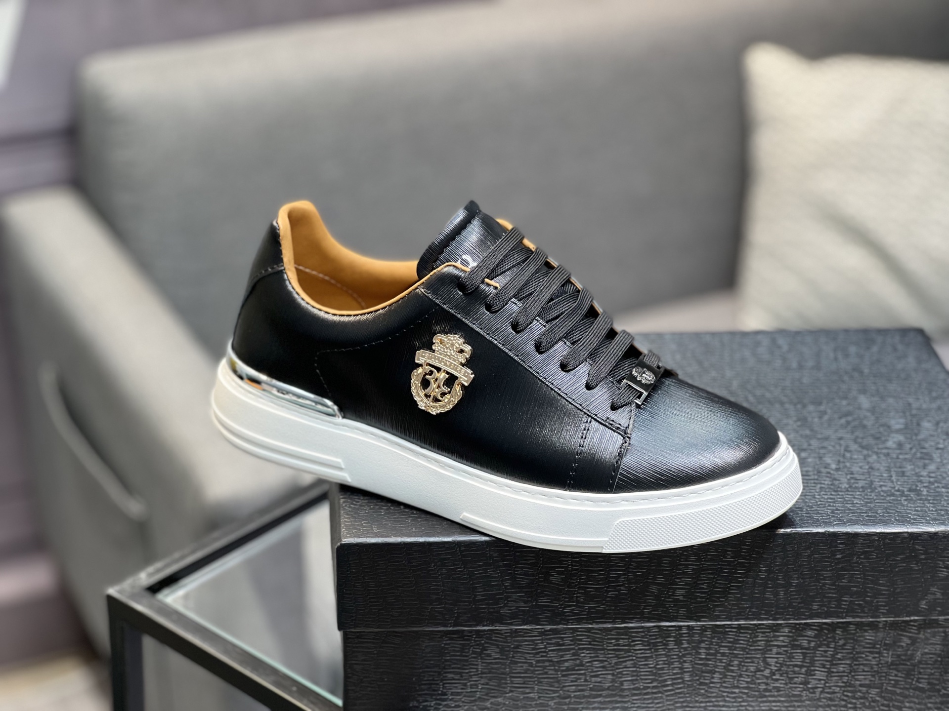 Billionaire Men's Black Leather Lace-Up Sneakers with Metal Hardware Details 10 i1742399572207 2320 0 8