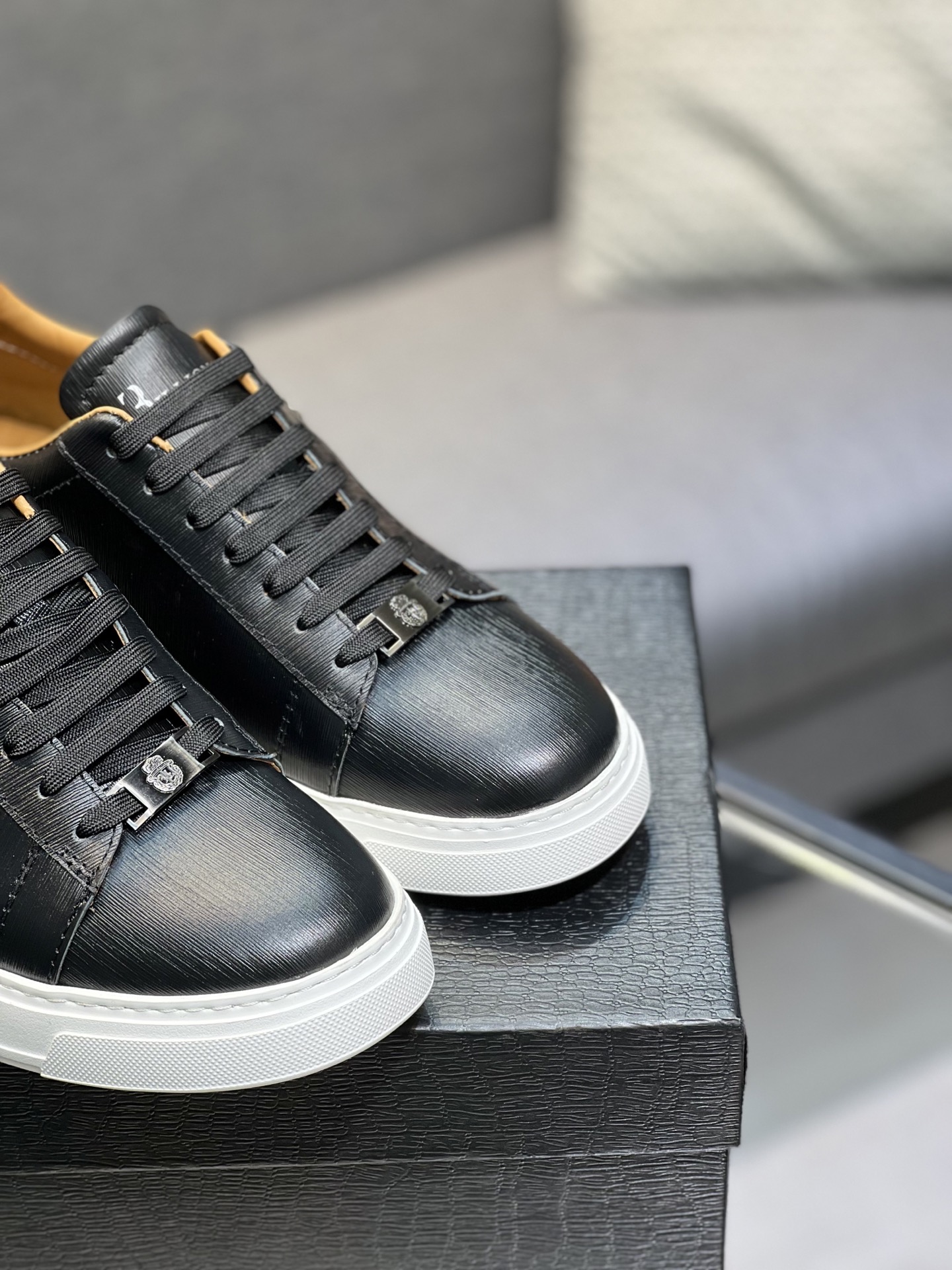 Billionaire Men's Black Leather Lace-Up Sneakers with Metal Hardware Details 9 i1742399573201 3844 0 7