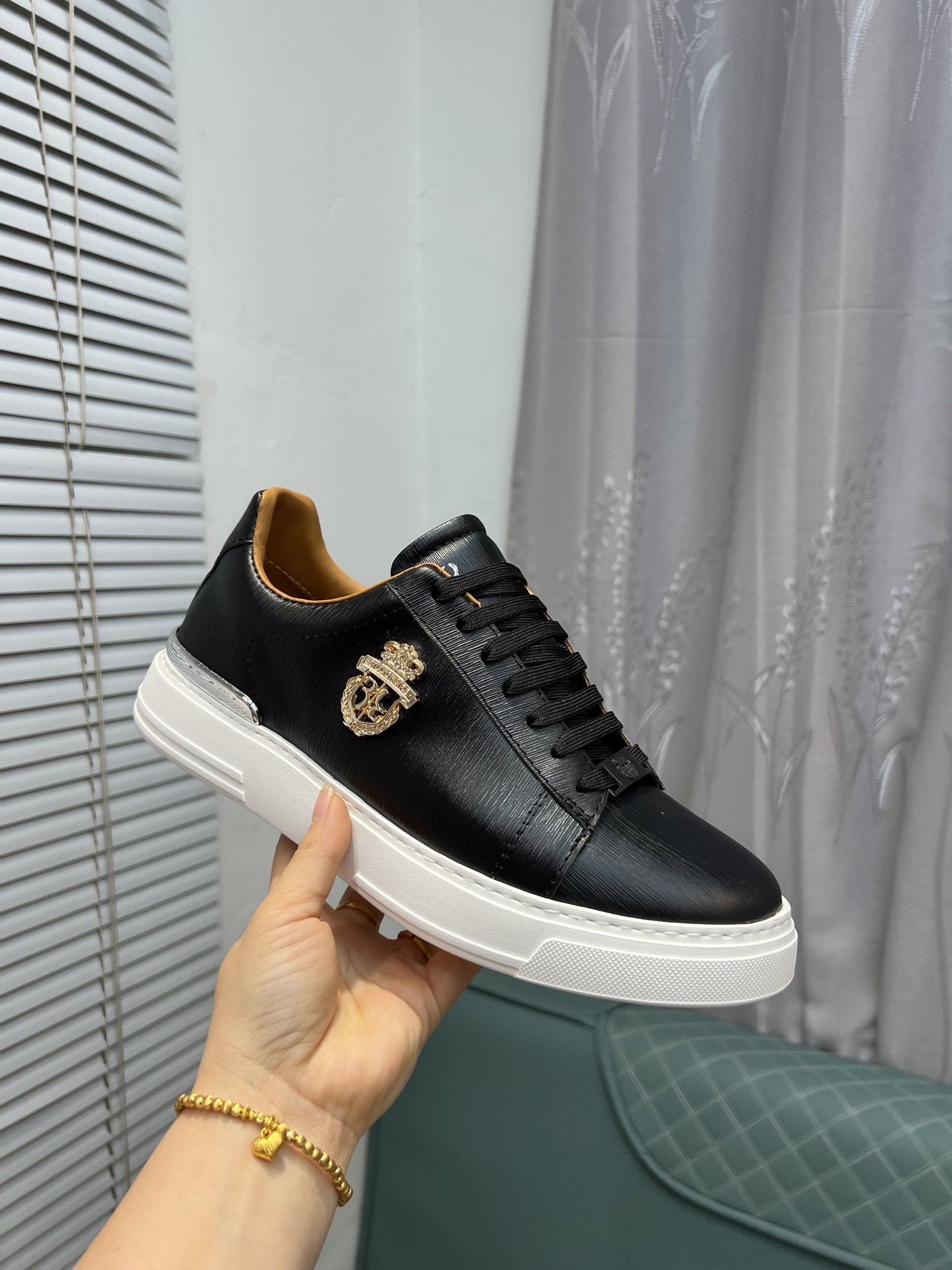 Billionaire Men's Black Leather Lace-Up Sneakers with Metal Hardware Details 6 i1742399573422 5379 0 4