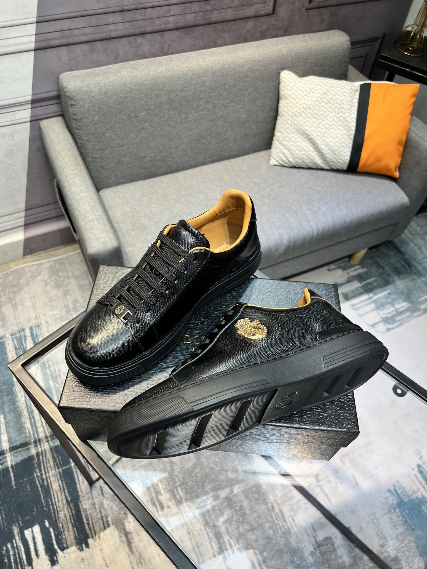 Billionaire Men's Black Leather Low Top Sneakers 4 i1742399613332 2375 0 2