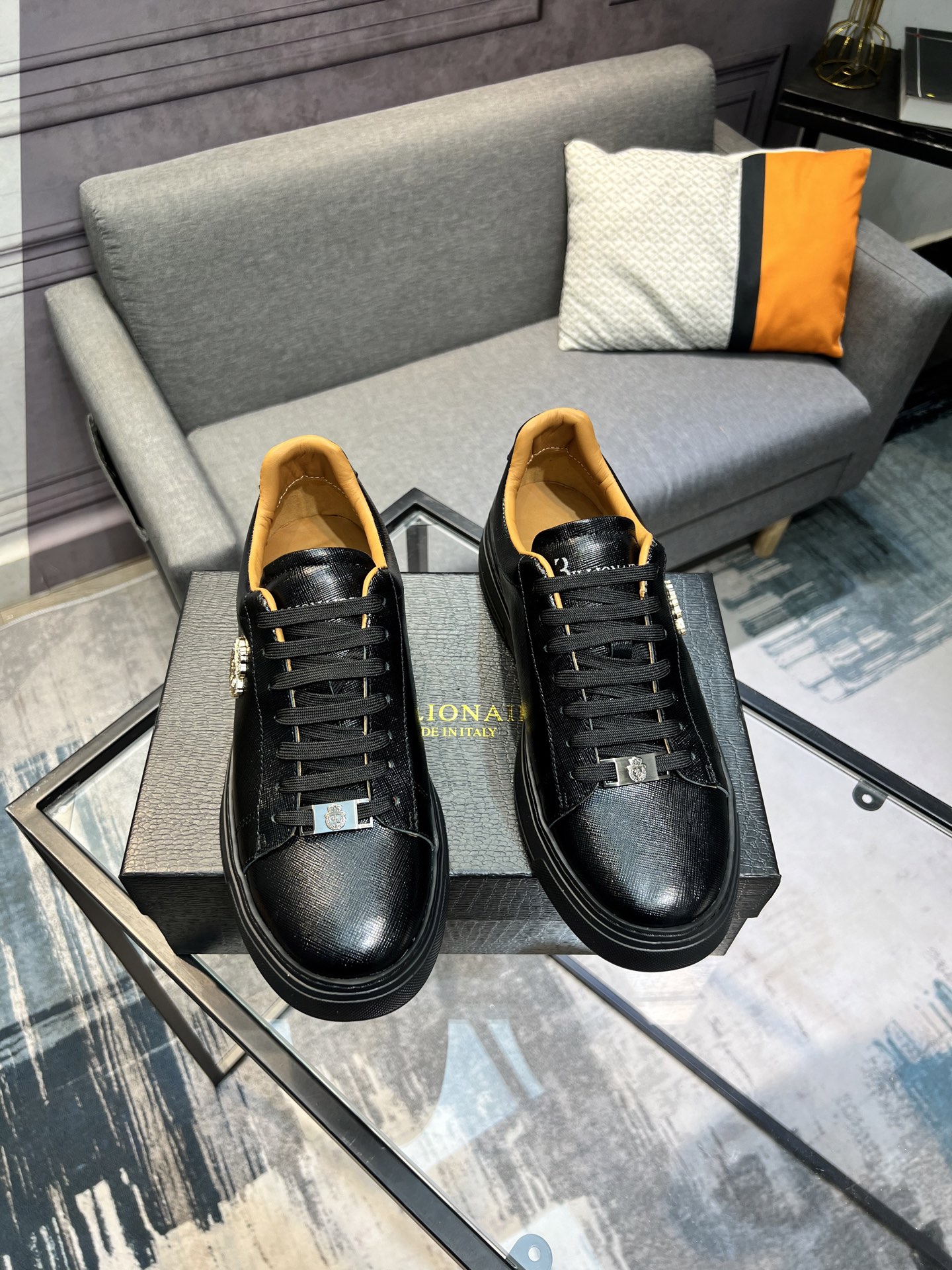 Billionaire Men's Black Leather Low Top Sneakers 5 i1742399613389 7260 0 3
