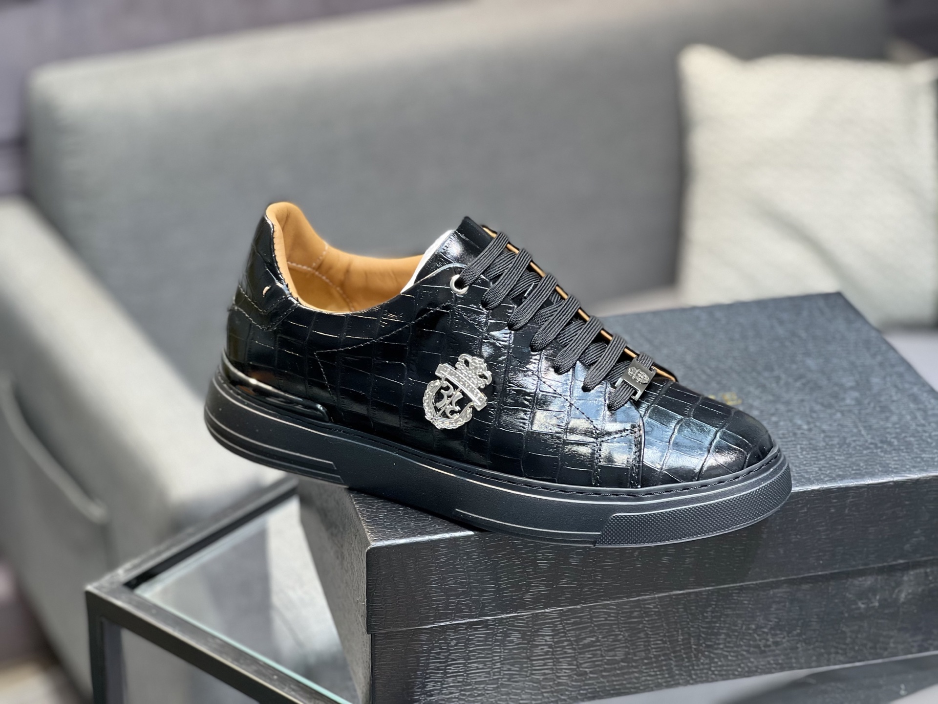 Billionaire Black Leather Crocodile-Embossed Sneakers 10 i1742399854903 8528 0 8