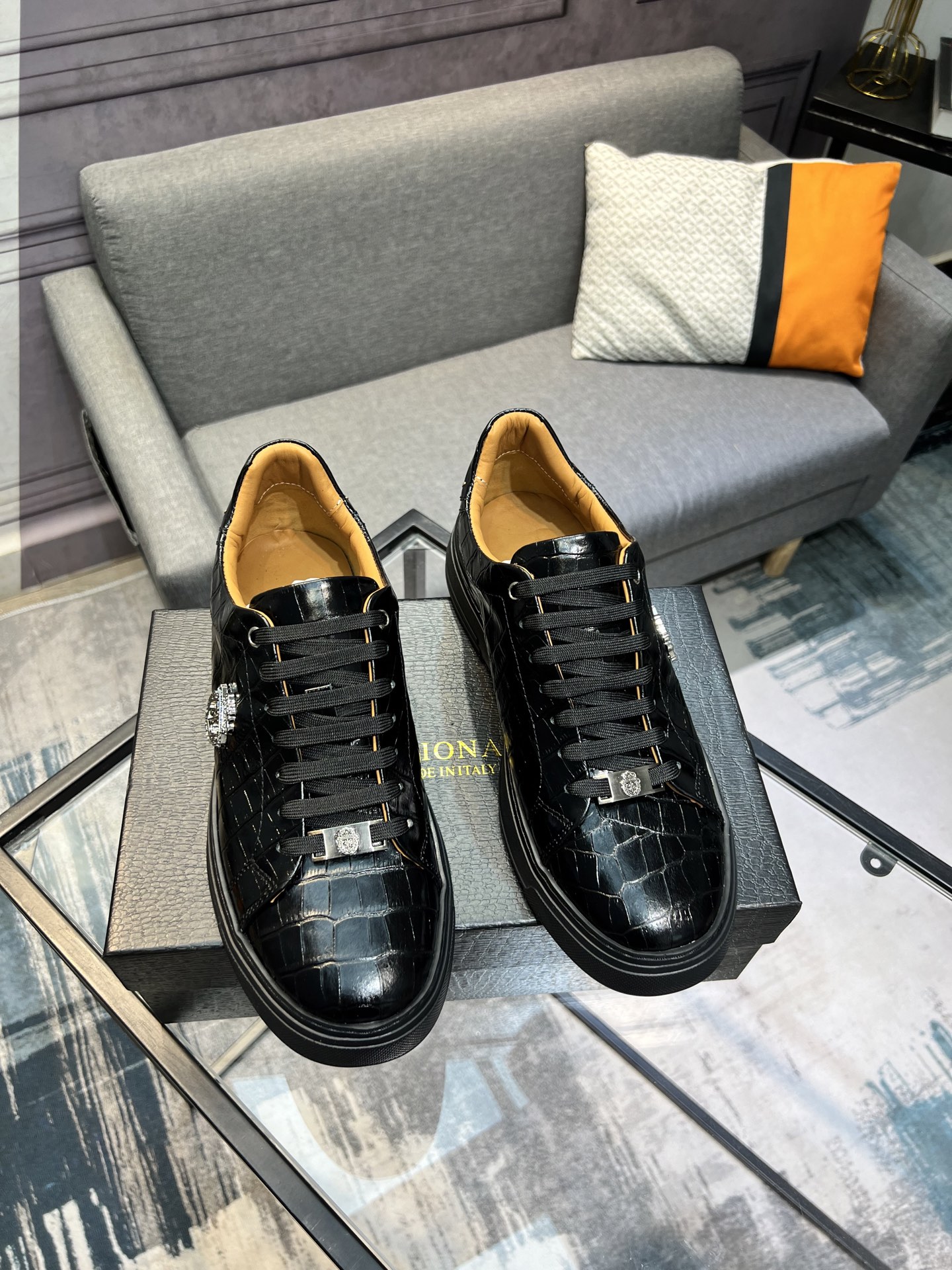Billionaire Black Leather Crocodile-Embossed Sneakers 5 i1742399855046 916 0 3
