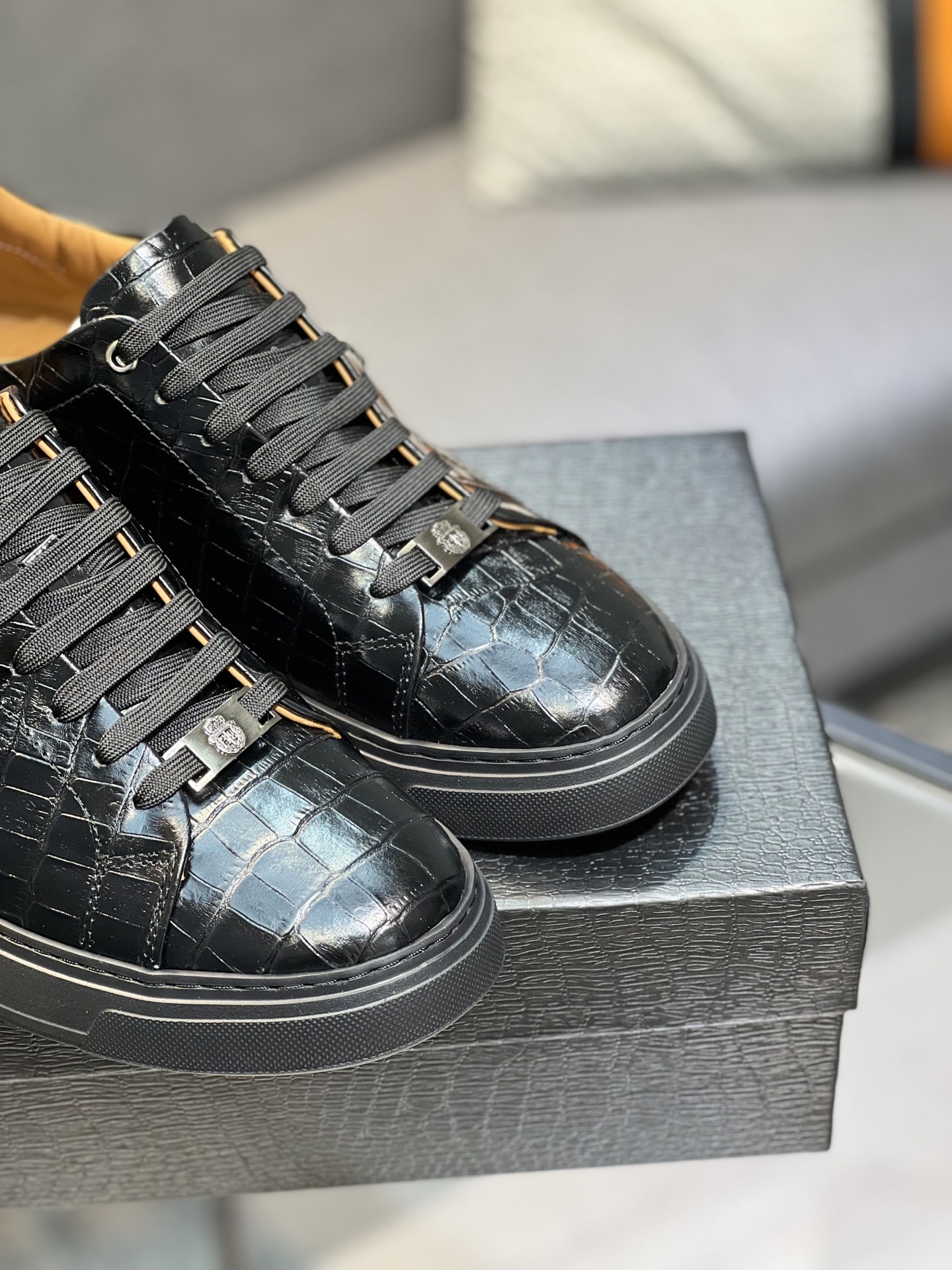 Billionaire Black Leather Crocodile-Embossed Sneakers 9 i1742399857766 6816 0 7