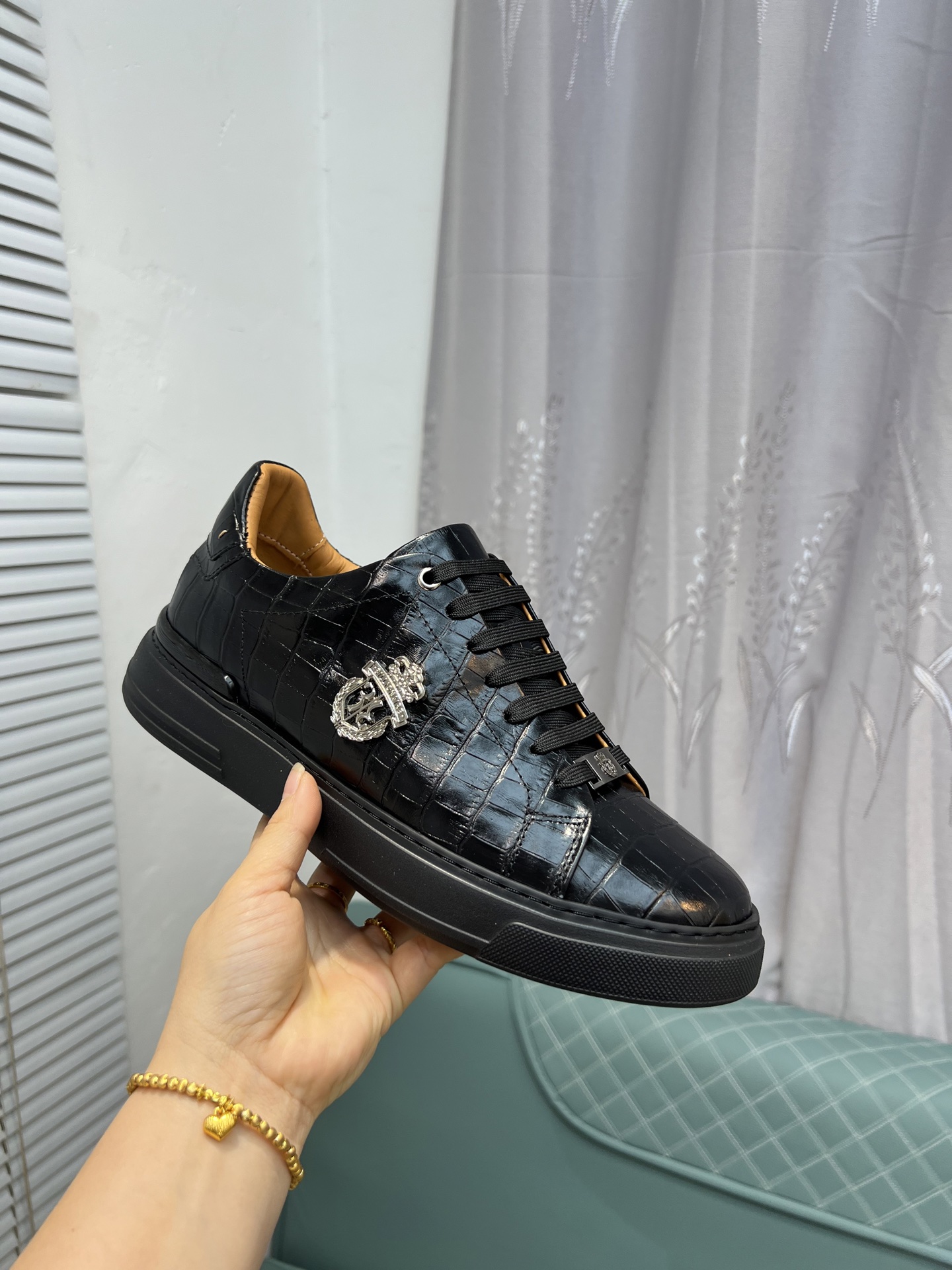 Billionaire Black Leather Crocodile-Embossed Sneakers 6 i1742399857880 6378 0 4
