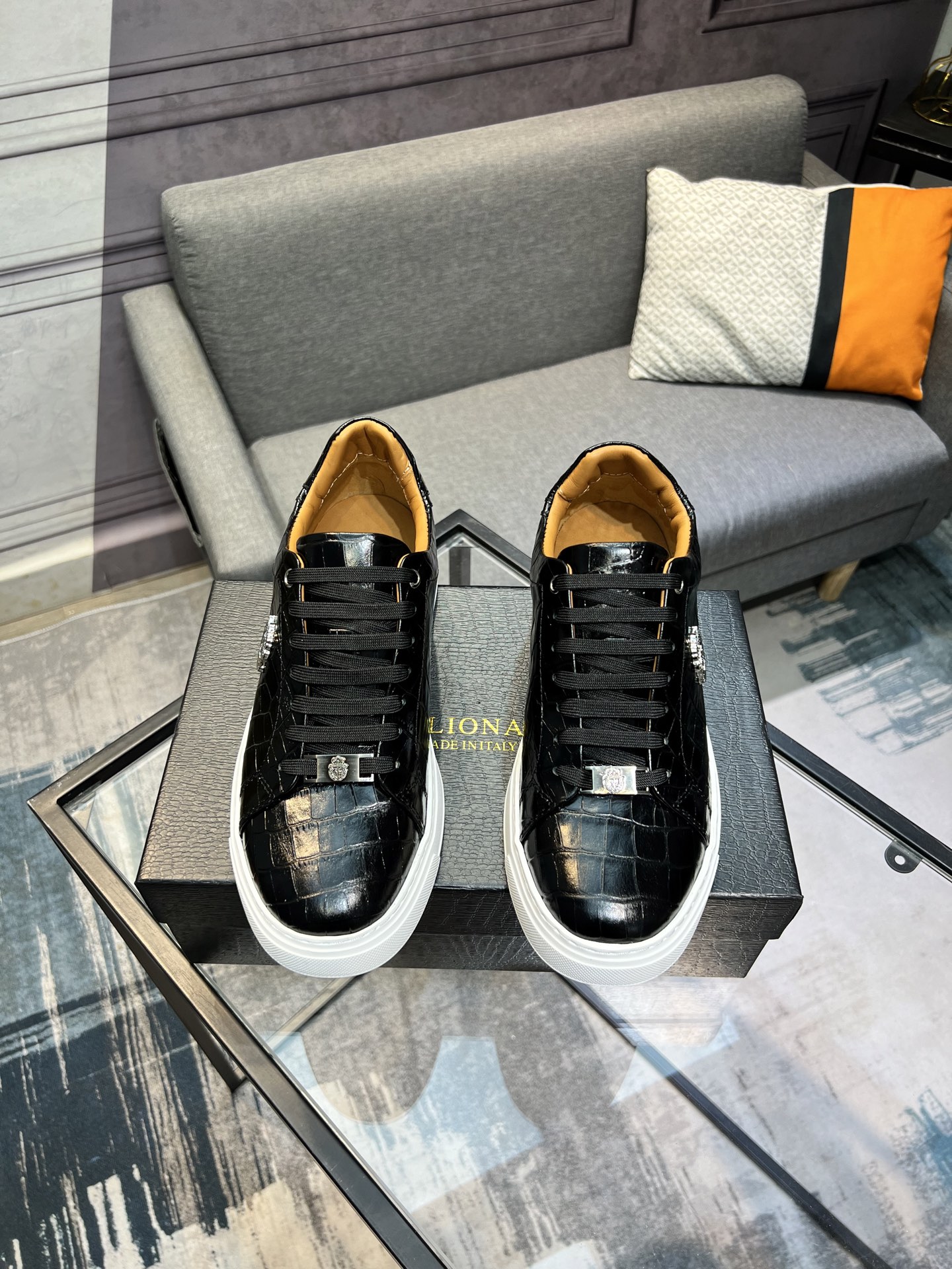 Billionaire Men's Crocodile-Embossed Leather Sneakers - Italian Craftsmanship