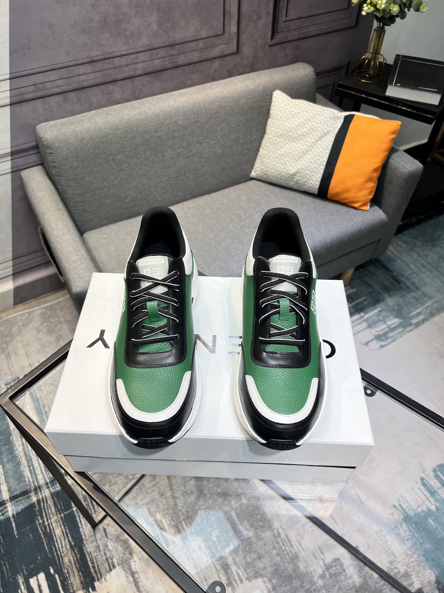 GIVENCHY Men's City Sport Leather Sneakers, Green/Black, Size 39-44 1 GIVENCHY Men's City Sport Leather Sneakers, Green/Black, Size 39-44