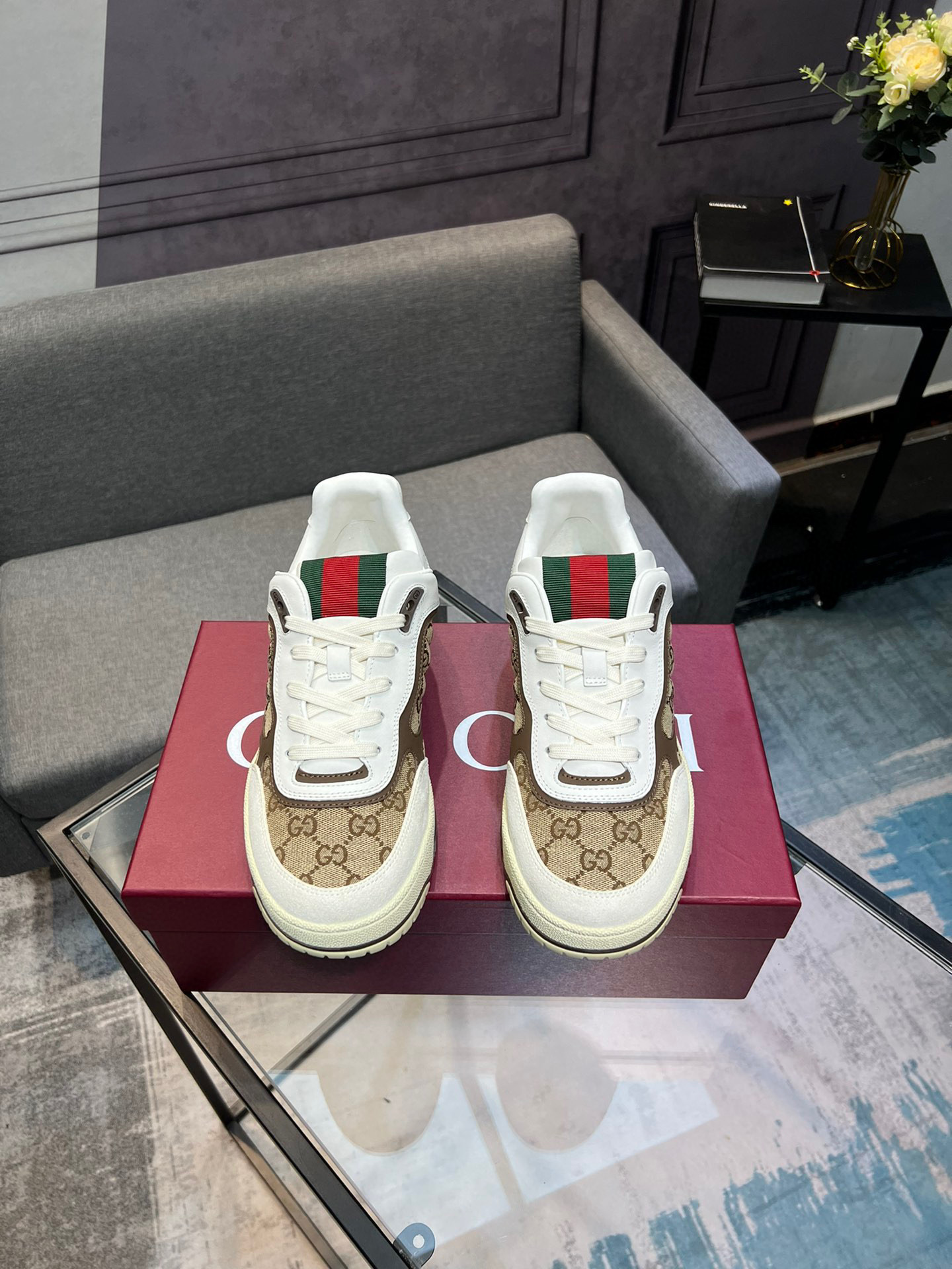 Gucci Basketball Style Sneakers with GG Motif and Aged Effect - Unisex Design 1 Gucci Basketball Style Sneakers with GG Motif and Aged Effect - Unisex Design