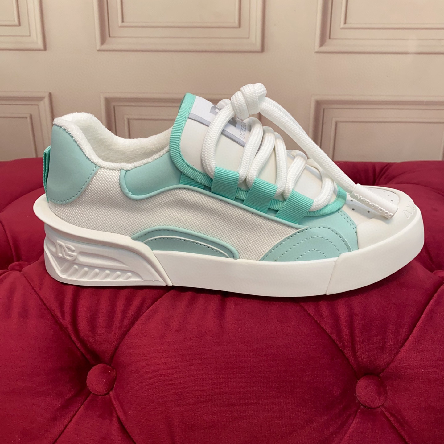 Dolce&Gabbana 2025 Women's Sneakers, Luxury Silk and Leather, Mint Green 1 Dolce&Gabbana 2025 Women's Sneakers, Luxury Silk and Leather, Mint Green
