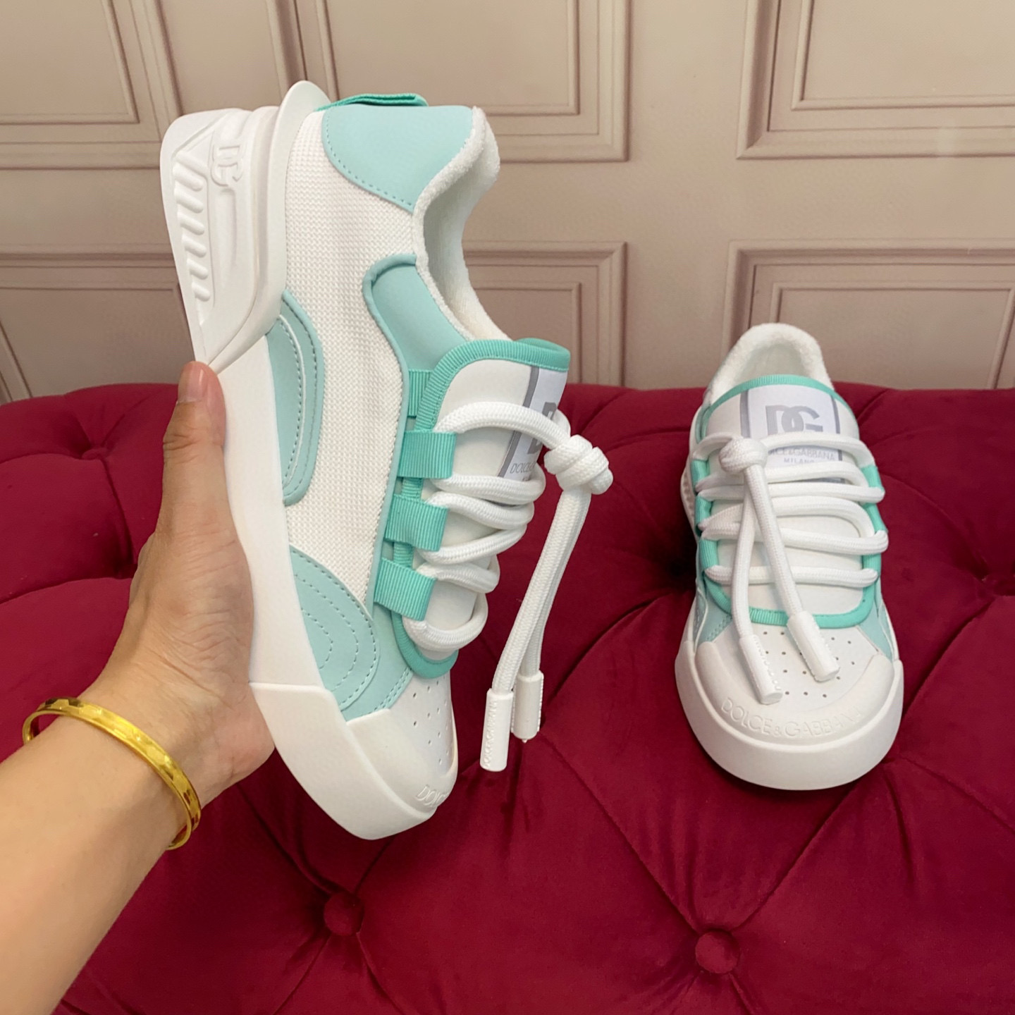 Dolce&Gabbana 2025 Women's Sneakers, Luxury Silk and Leather, Mint Green 6 i1743522861471 4817 0 4