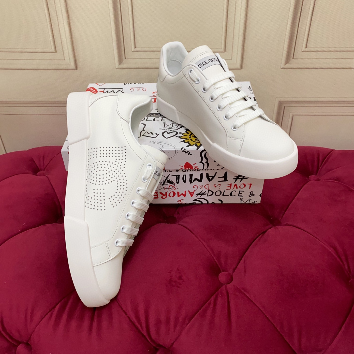 Dolce & Gabbana 2025 White Leather Sneakers with Perforated DG Logo - Luxury 8 i1743523027542 7575 0 6