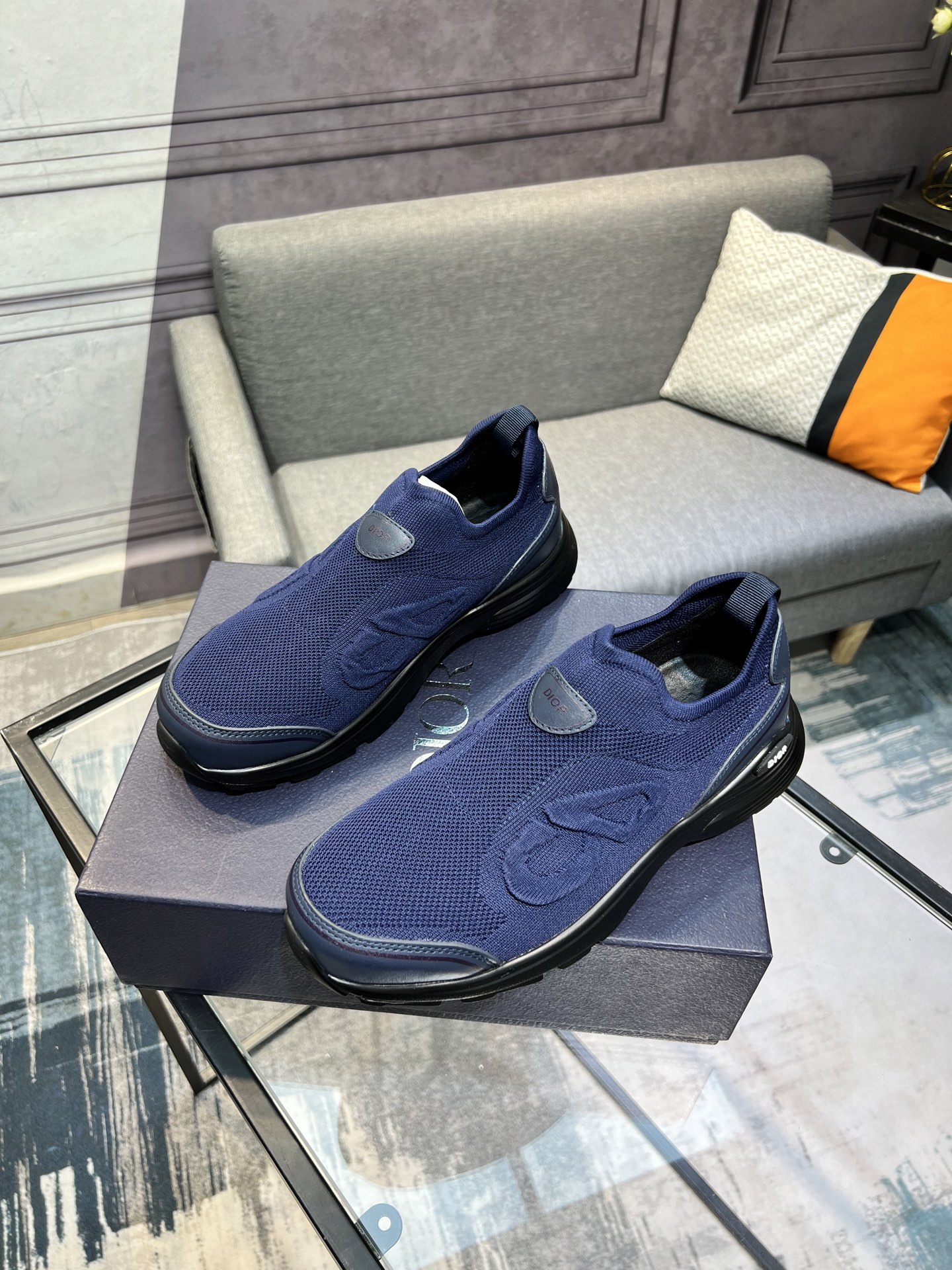 Dior Men's Blue Fabric and Leather Slip-On Sneakers, Size 38-44 3 i1743866328822 7841 0 1