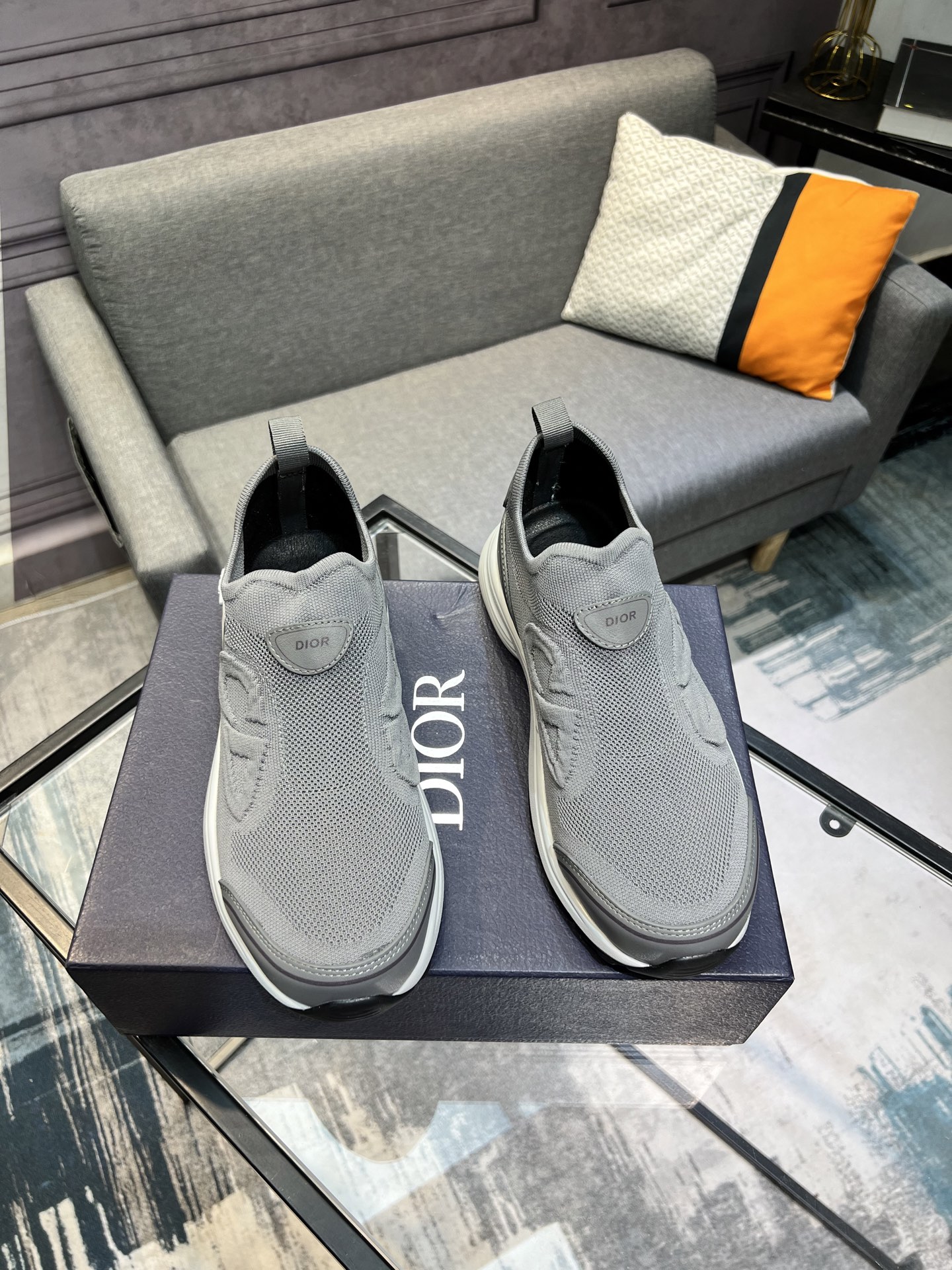 Dior Men's Gray Fabric and Leather Slip-On Sneakers - Comfortable and Stylish 5 i1743866472249 2801 0 3