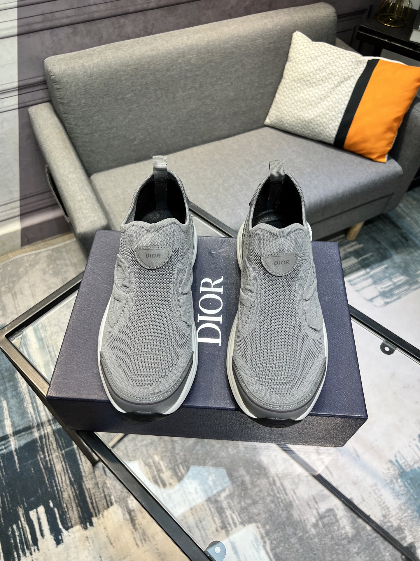 Dior Men's Gray Fabric and Leather Slip-On Sneakers - Comfortable and Stylish 1 Dior Men's Gray Fabric and Leather Slip-On Sneakers - Comfortable and Stylish