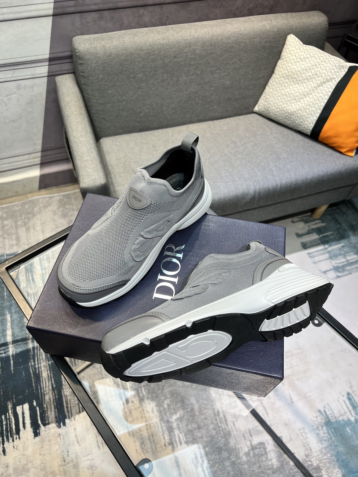 Dior Men's Gray Fabric and Leather Slip-On Sneakers - Comfortable and Stylish 4 i1743866472305 1311 0 2