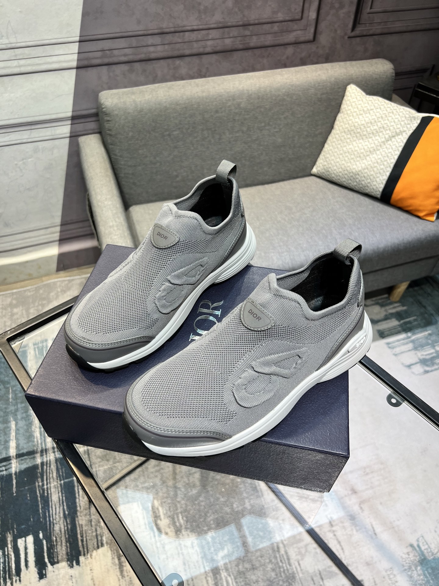 Dior Men's Gray Fabric and Leather Slip-On Sneakers - Comfortable and Stylish 3 i1743866473420 1876 0 1