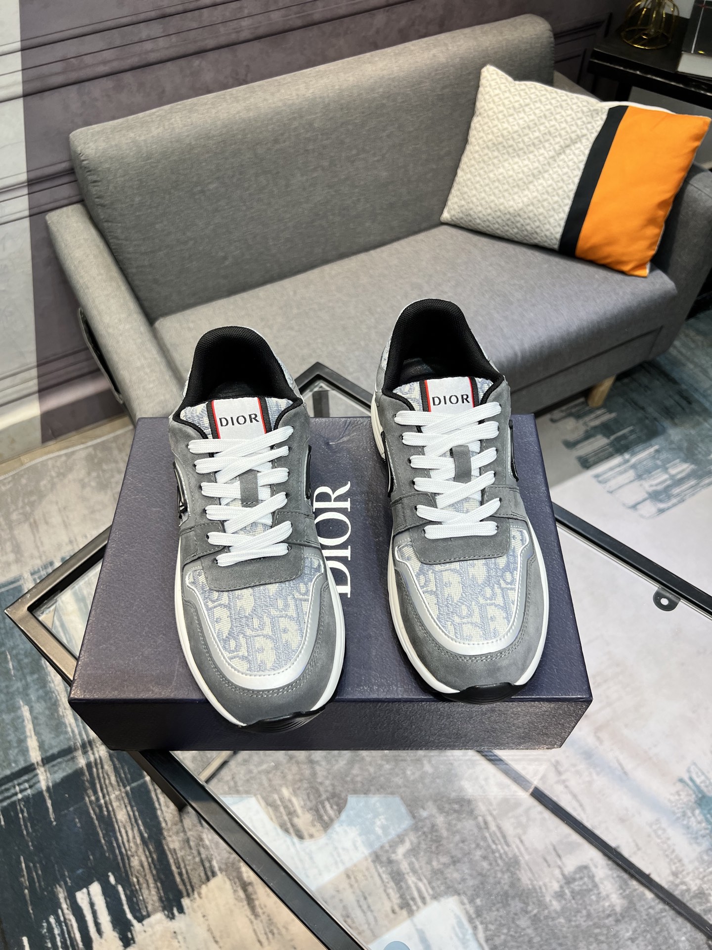 Dior Men's Gray Fabric and Leather Runner Sneakers with Rubber Sole 5 i1743866547601 4395 0 3