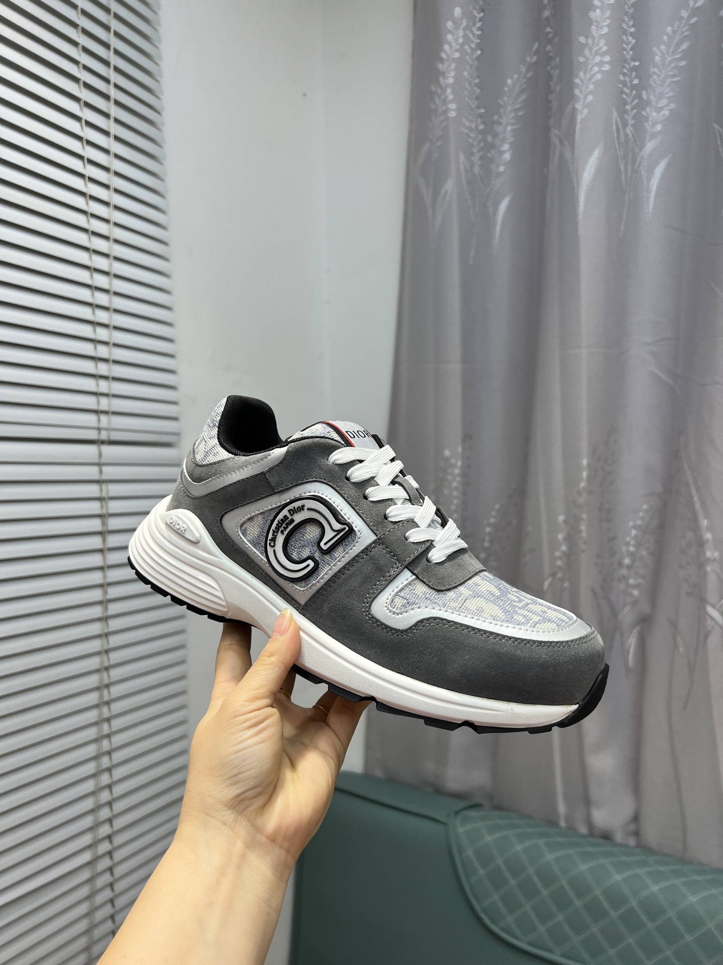 Dior Men's Gray Fabric and Leather Runner Sneakers with Rubber Sole 6 i1743866548773 9412 0 4