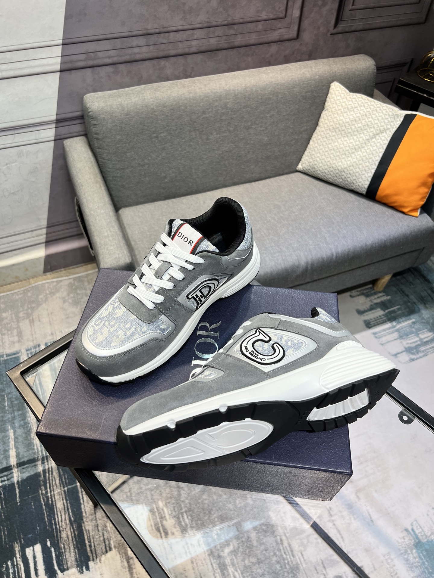 Dior Men's Gray Fabric and Leather Runner Sneakers with Rubber Sole 4 i1743866548802 4139 0 2