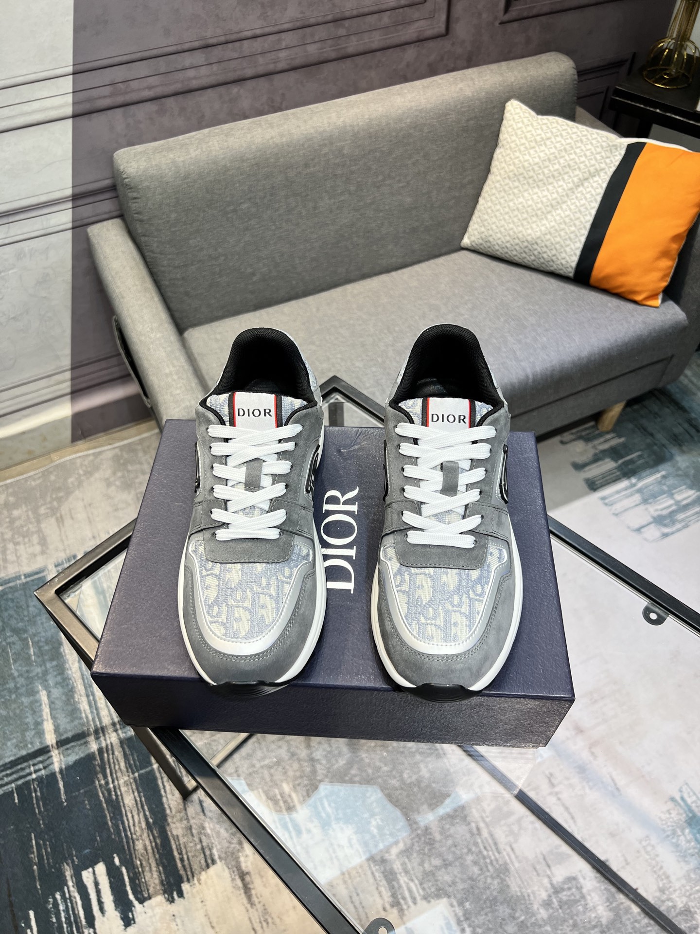 Dior Men's Gray Fabric and Leather Runner Sneakers with Rubber Sole 2 i1743866548816 2590 0 0