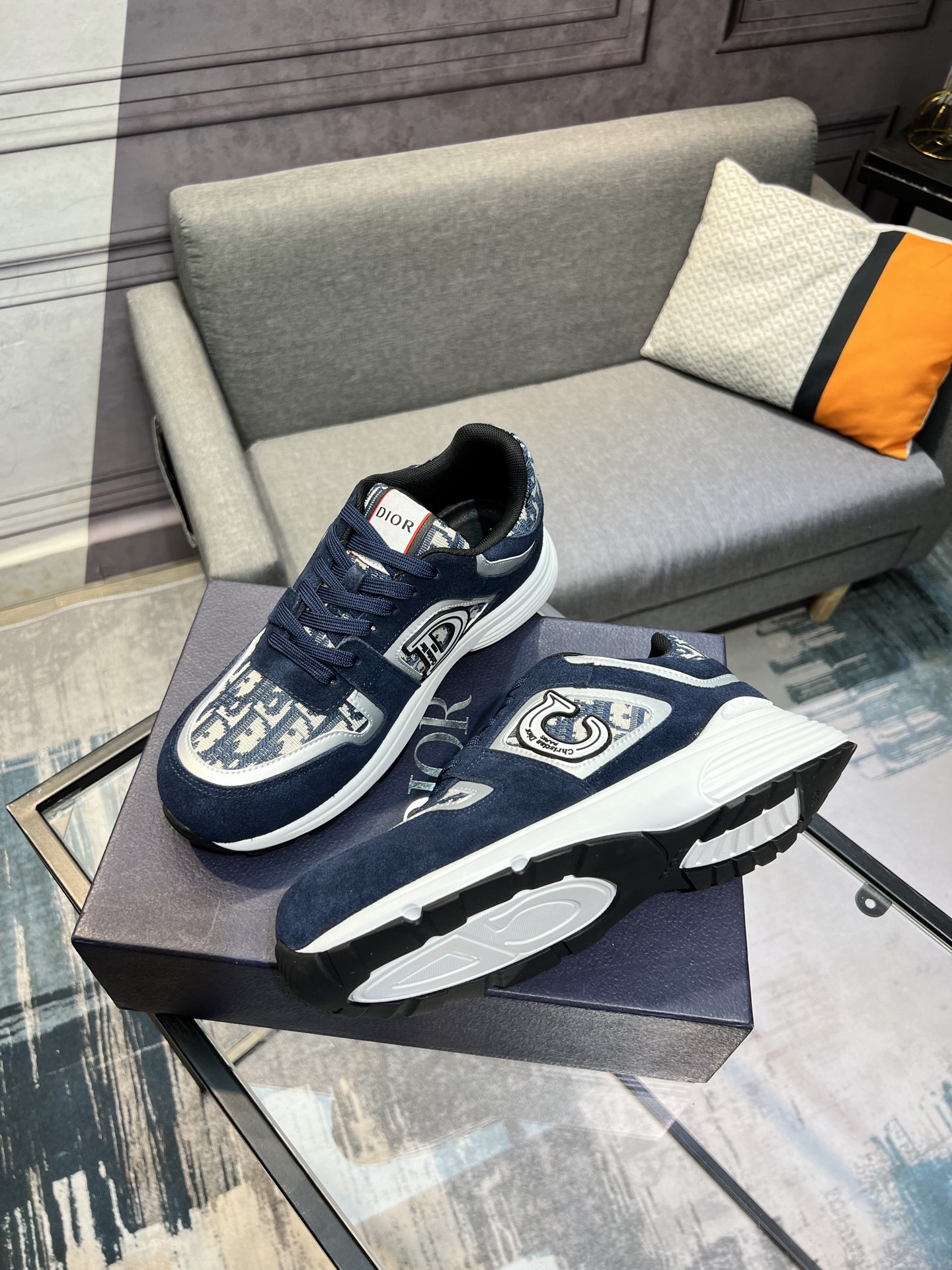 Dior Men's Blue Oblique Patterned Sneakers with Leather and Rubber Sole 4 i1743866717249 3057 0 2