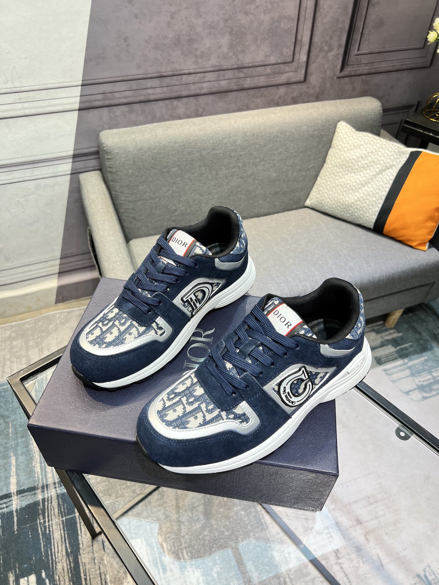 Dior Men's Blue Oblique Patterned Sneakers with Leather and Rubber Sole 3 i1743866717260 3676 0 1