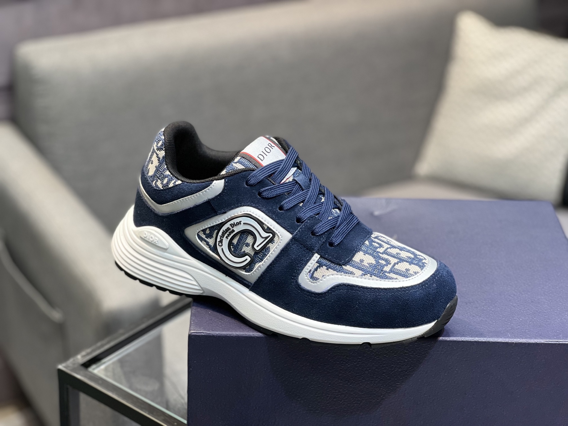Dior Men's Blue Oblique Patterned Sneakers with Leather and Rubber Sole 10 i1743866718071 6791 0 8