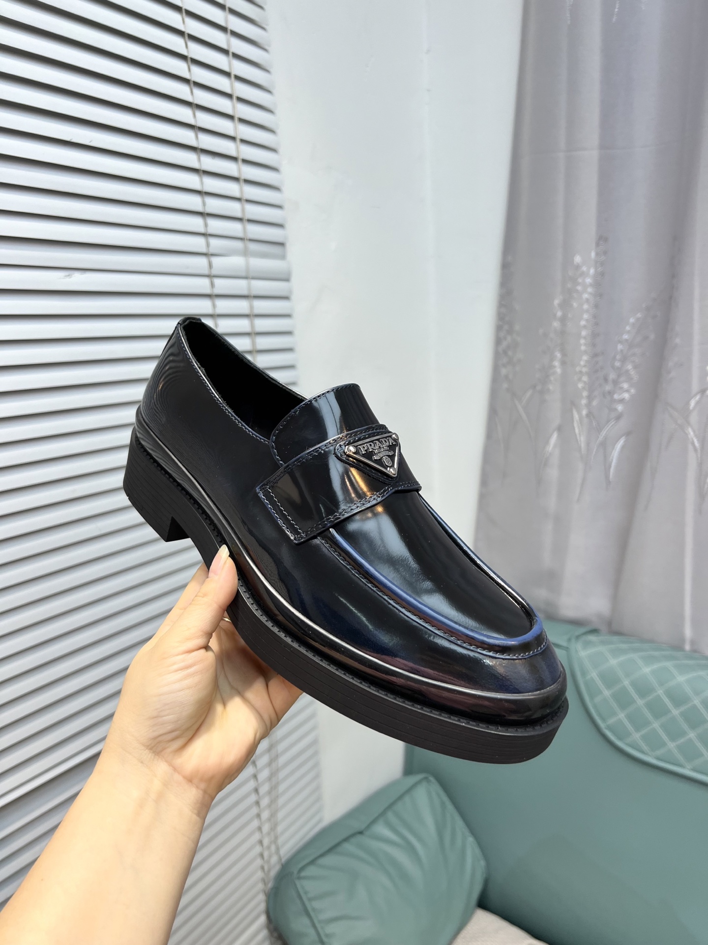 Prada Men's Polished Leather Loafers Slip-On Dress Shoes, Black, Size 39-44 6 i1744644539748 6817 0 4