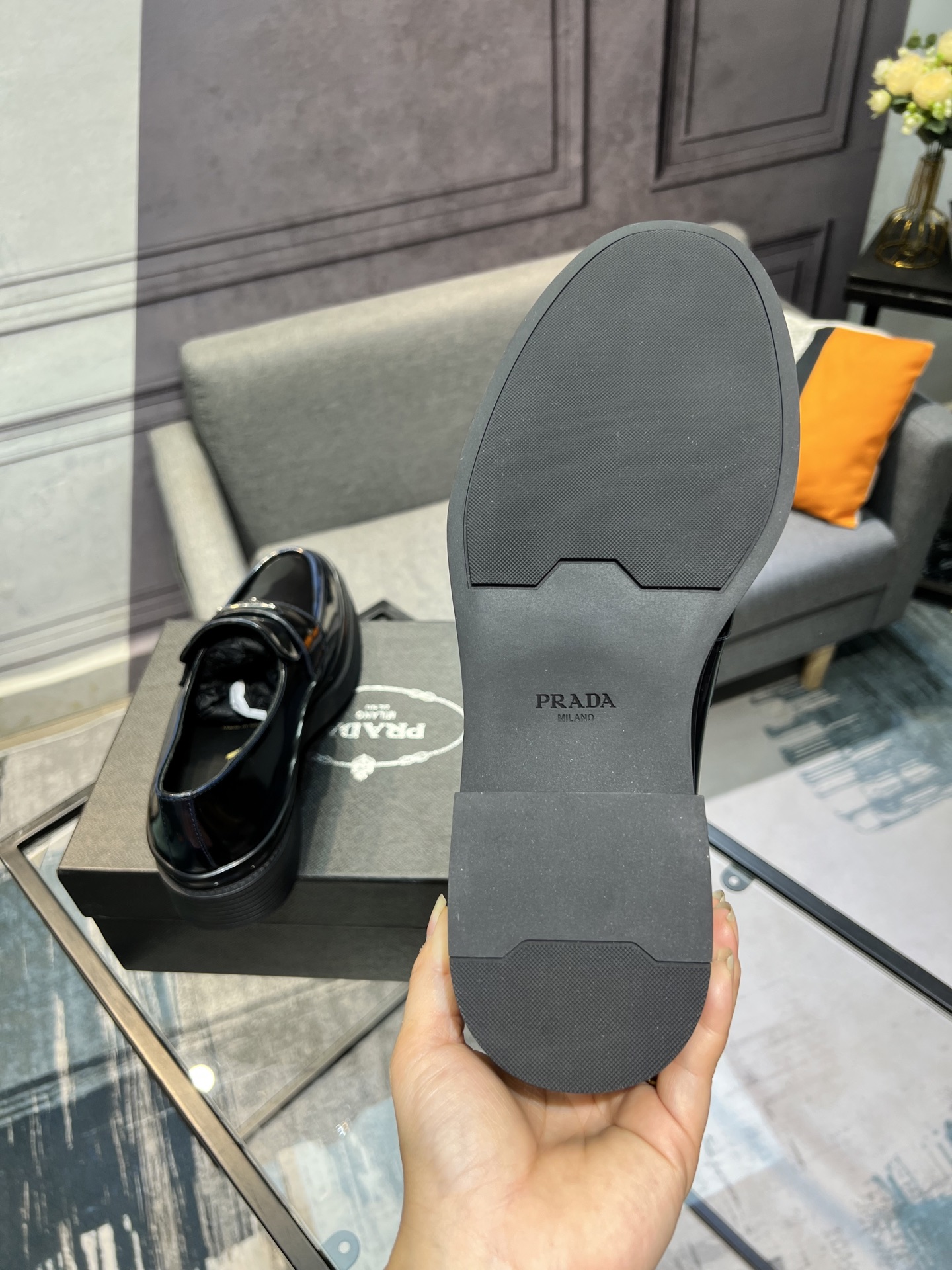 Prada Men's Polished Leather Loafers Slip-On Dress Shoes, Black, Size 39-44 7 i1744644539823 102 0 5