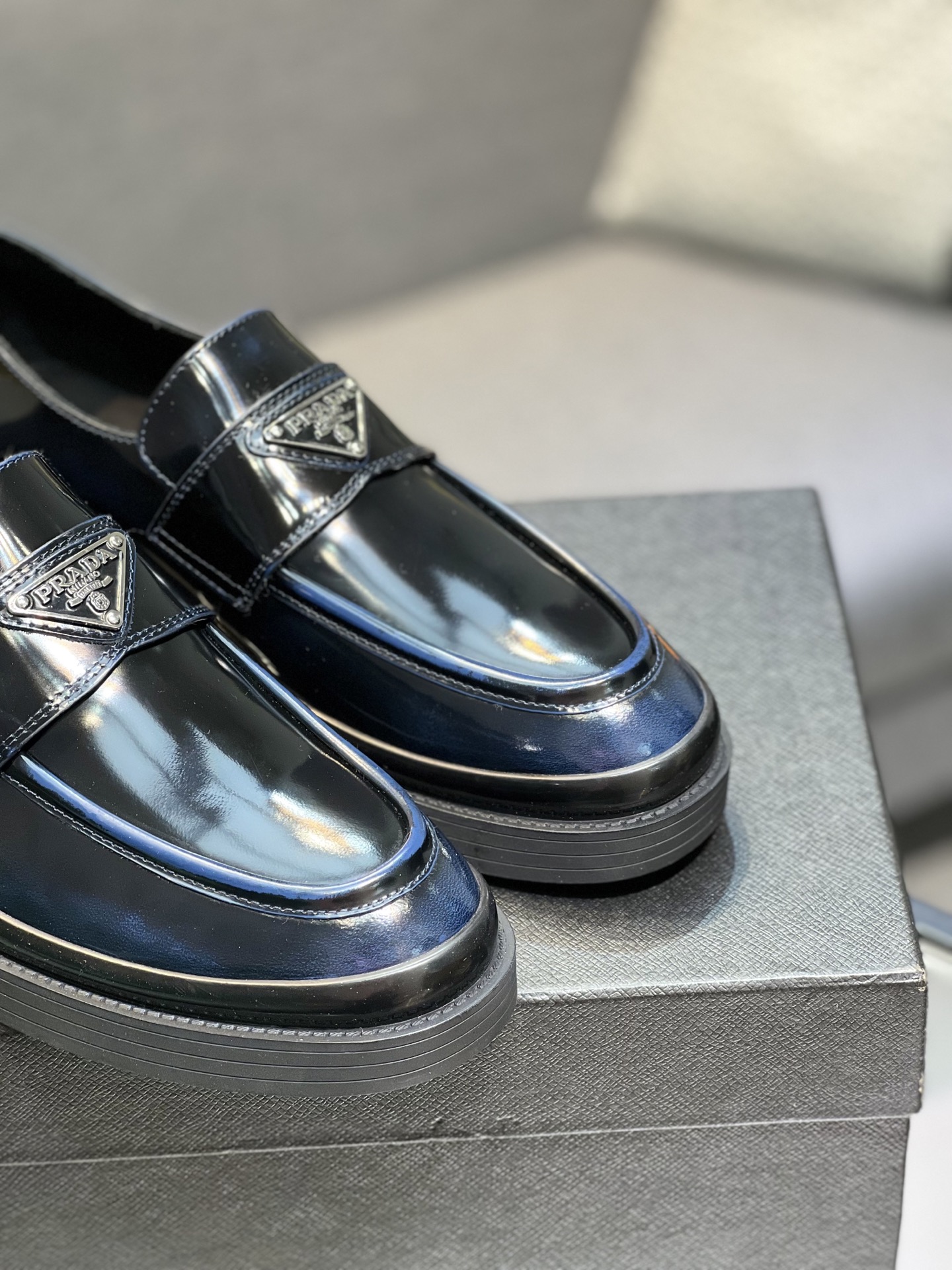 Prada Men's Polished Leather Loafers Slip-On Dress Shoes, Black, Size 39-44 9 i1744644544384 5350 0 7
