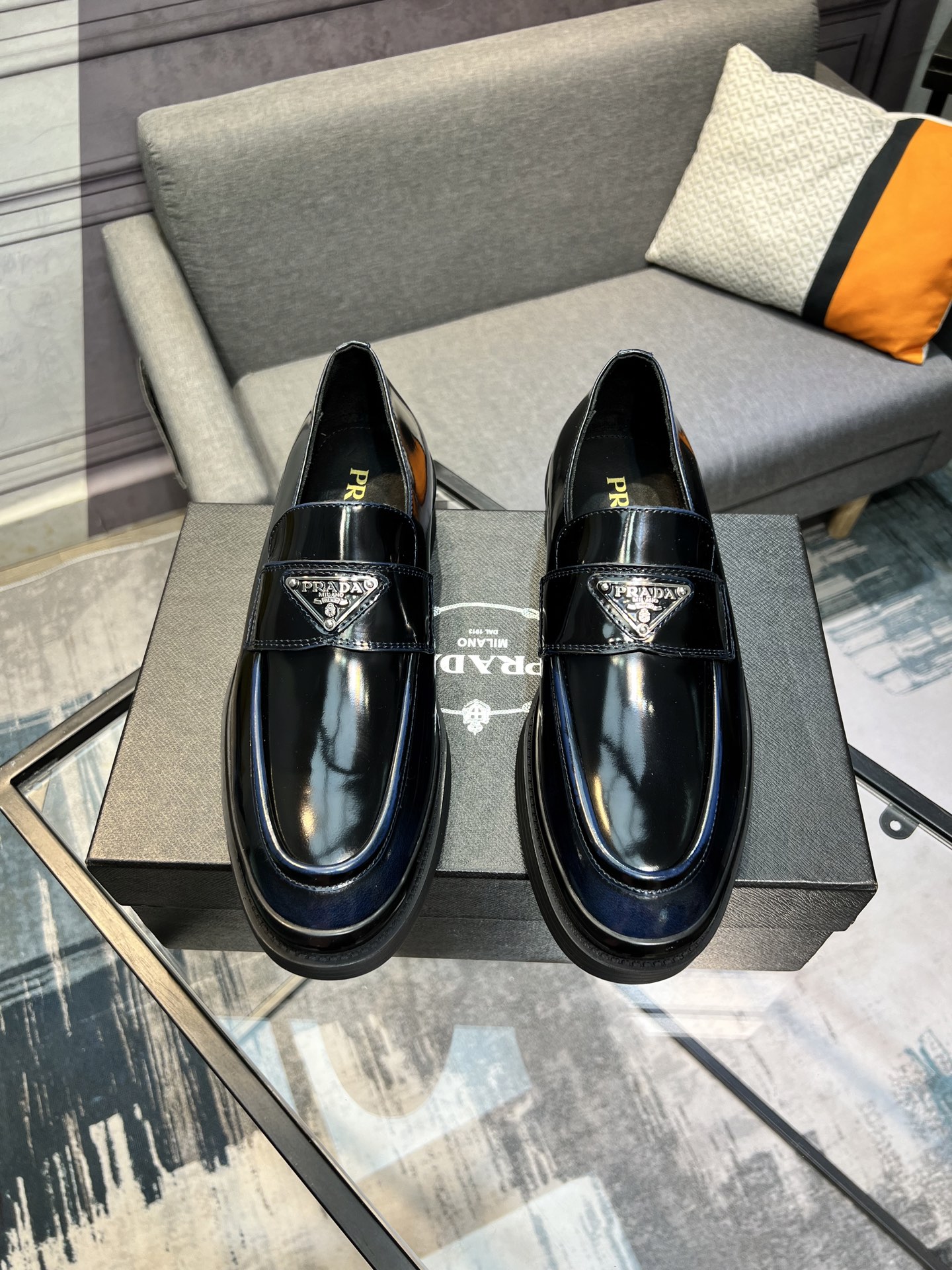 Prada Men's Polished Leather Loafers Slip-On Dress Shoes, Black, Size 39-44 2 i1744644544548 7345 0 0