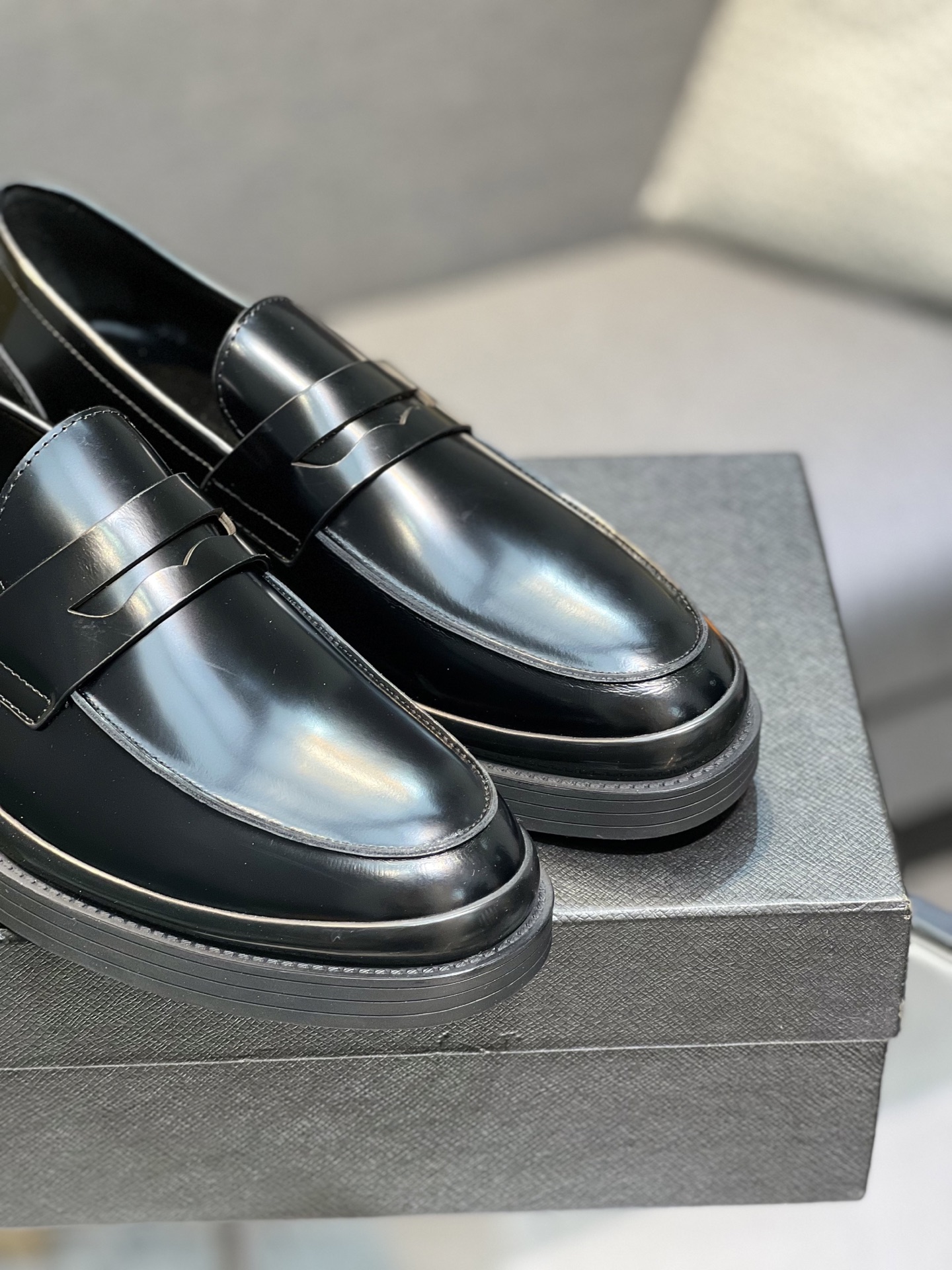 Prada New Polished Leather Loafers, Italian-made, Classic Style 9 i1744644959966 2041 0 7