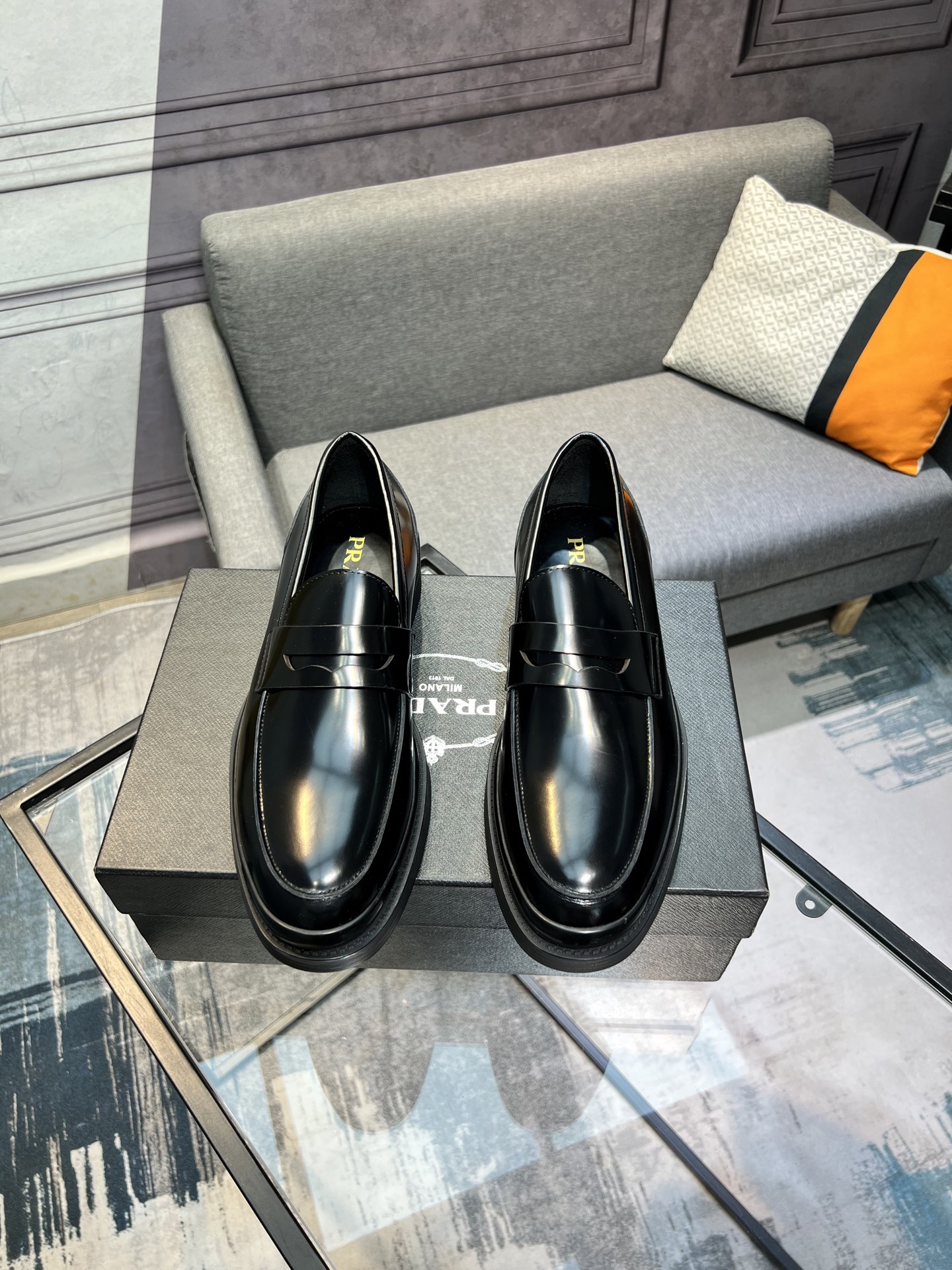 Prada New Polished Leather Loafers, Italian-made, Classic Style 1 Prada New Polished Leather Loafers, Italian-made, Classic Style