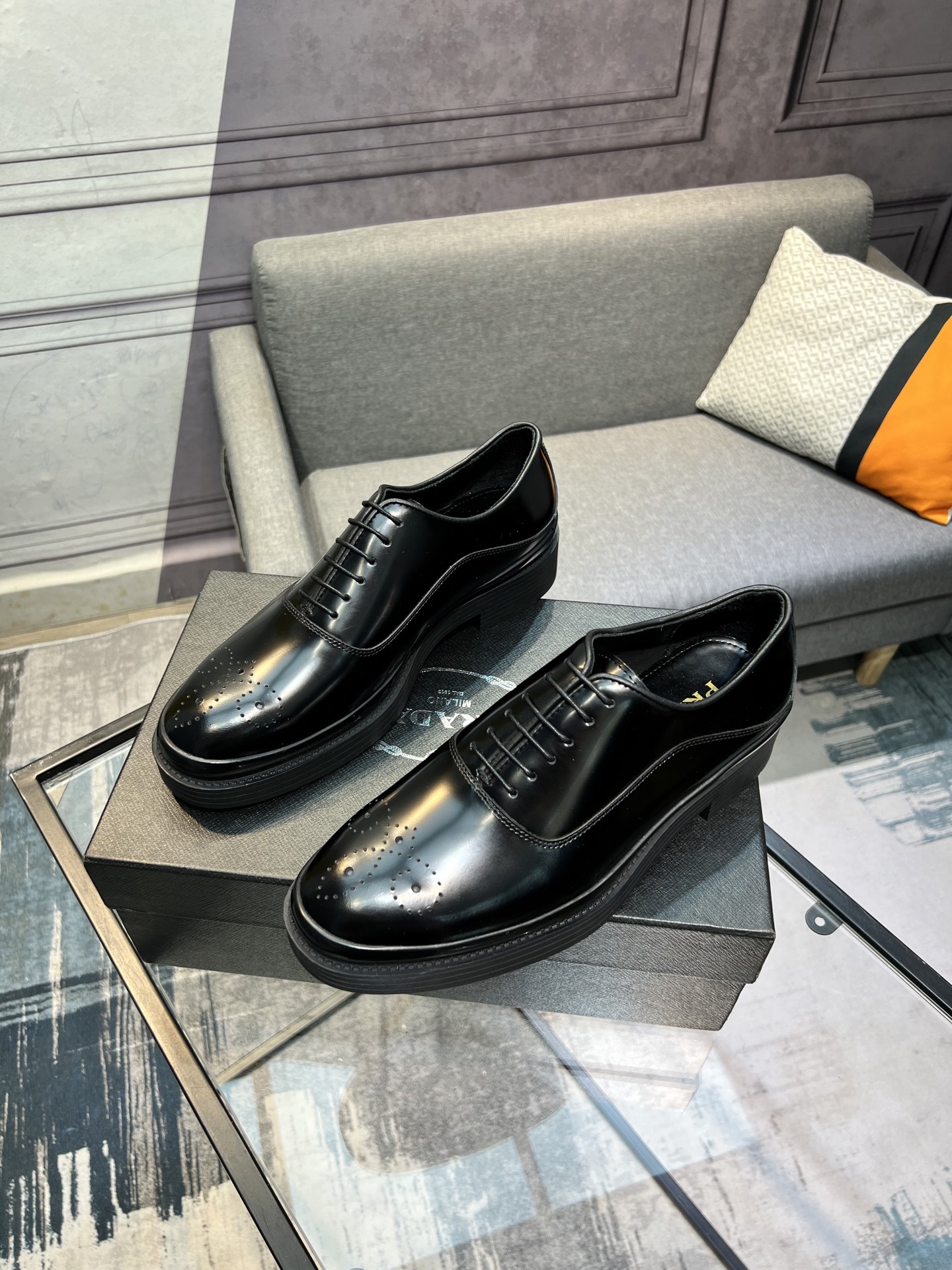 Prada Men's Polished Leather Oxford Dress Shoes, Lace-up, Size 39-44 3 i1744645003442 4307 0 1